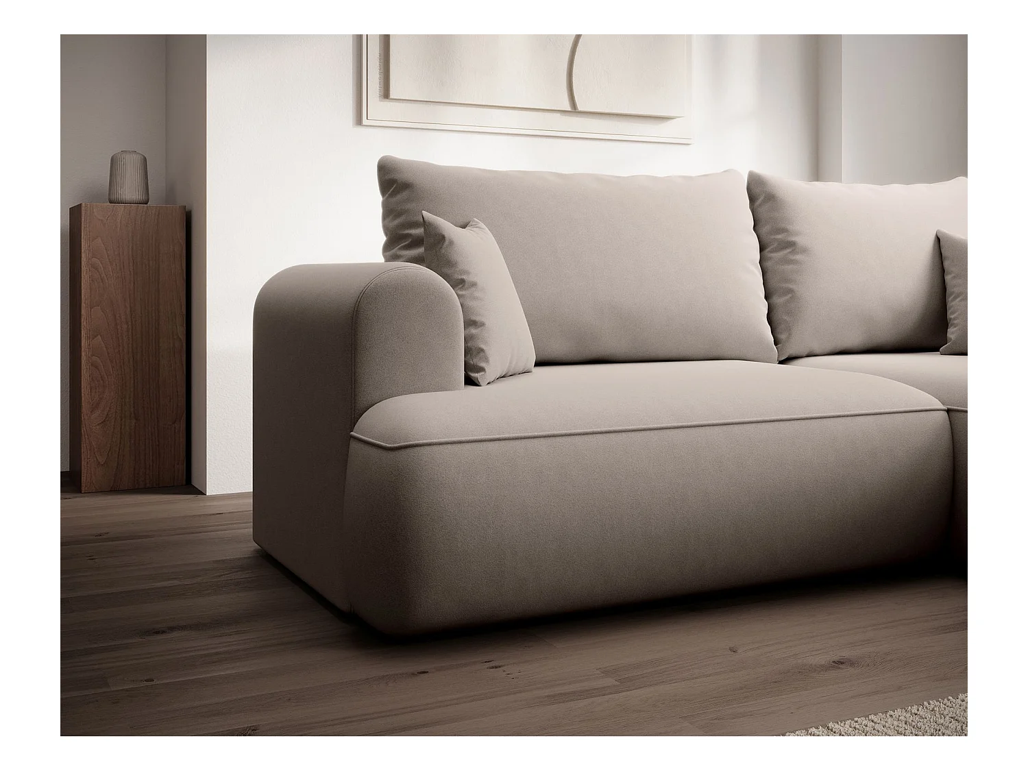 Canapé d'angle convertible - en velours gris - côté droit - OVO MINI