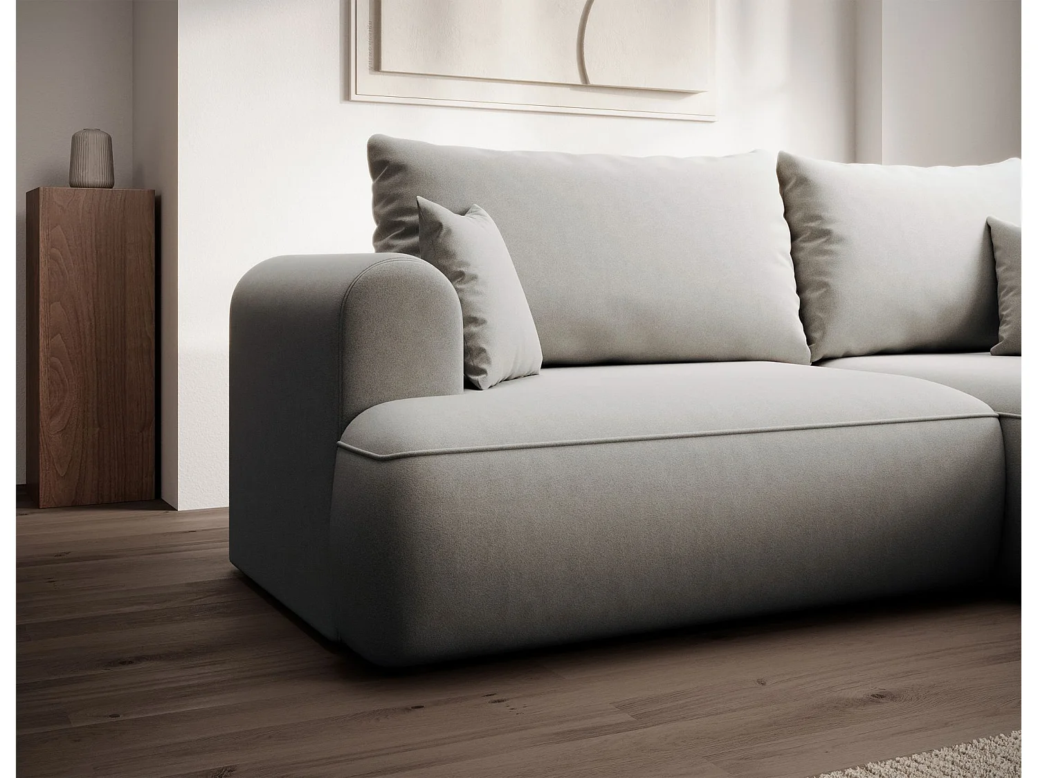 Canapé d'angle convertible - en velours gris - côté droit - OVO MINI