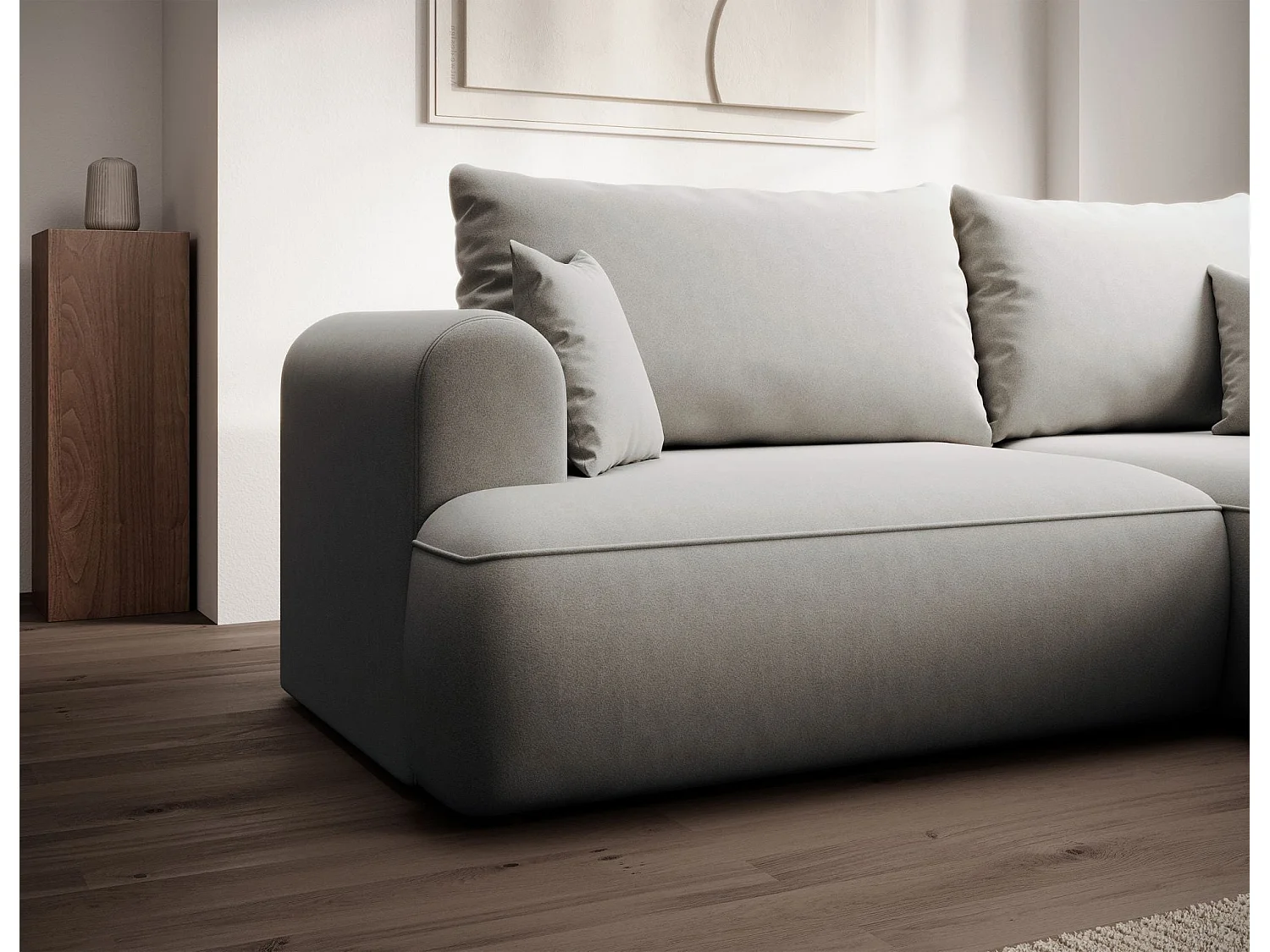 Canapé d'angle convertible - en velours gris - côté droit - OVO MINI