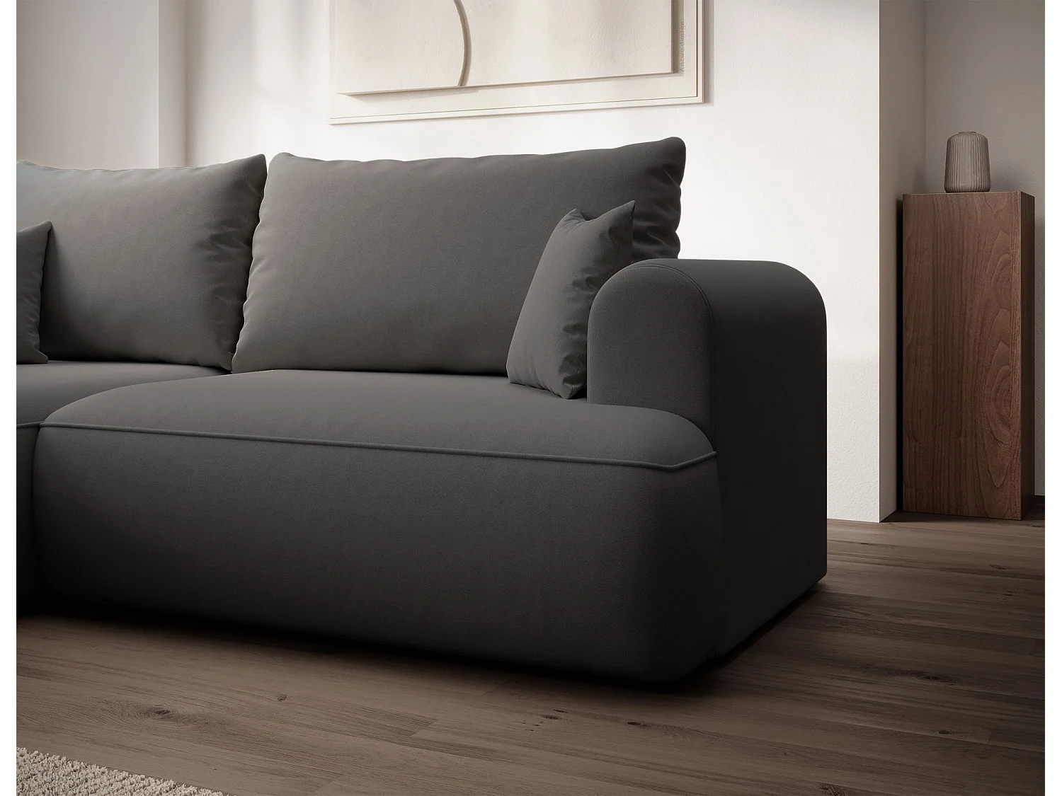 Canapé d'angle convertible - en velours gris foncé - côté gauche- OVO MINI