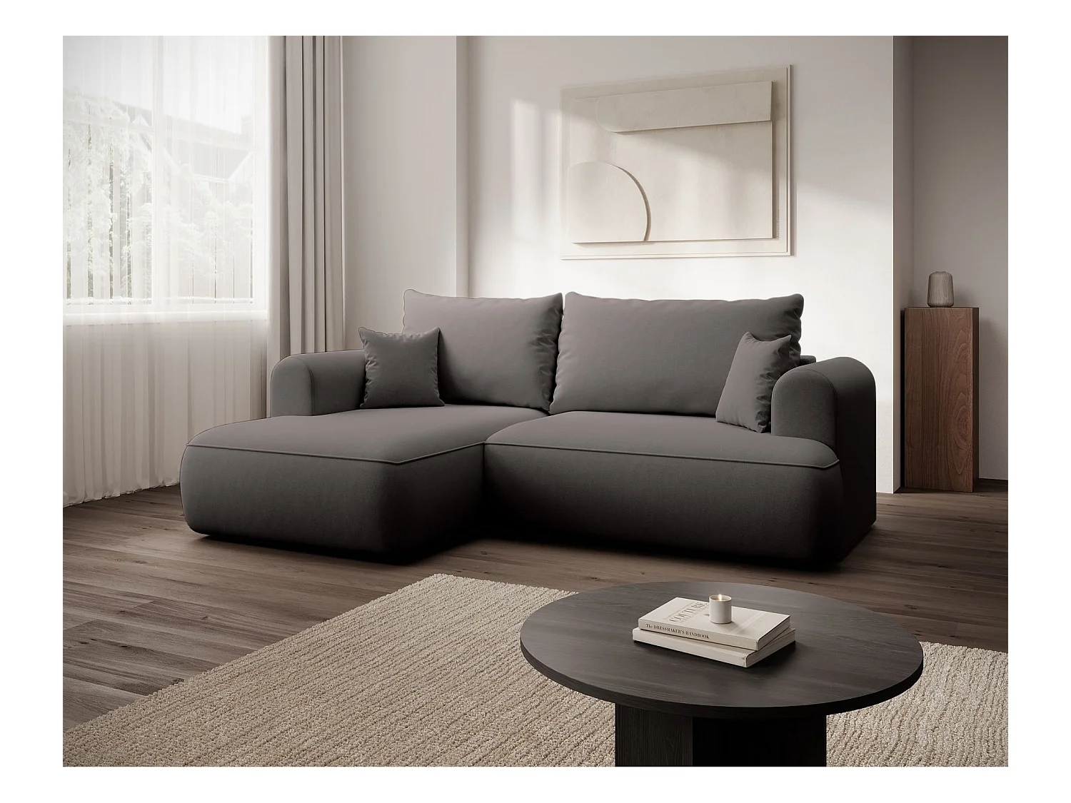 Canapé d'angle convertible - en velours gris foncé - côté gauche- OVO MINI