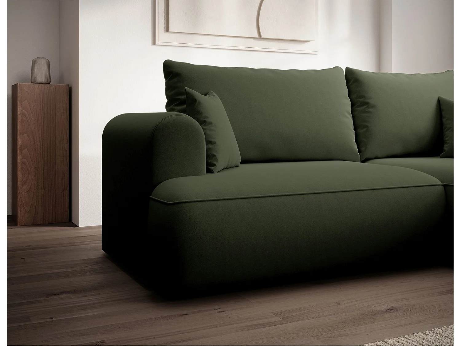 Canapé d'angle convertible - en velours olive- côté droit - OVO MINI