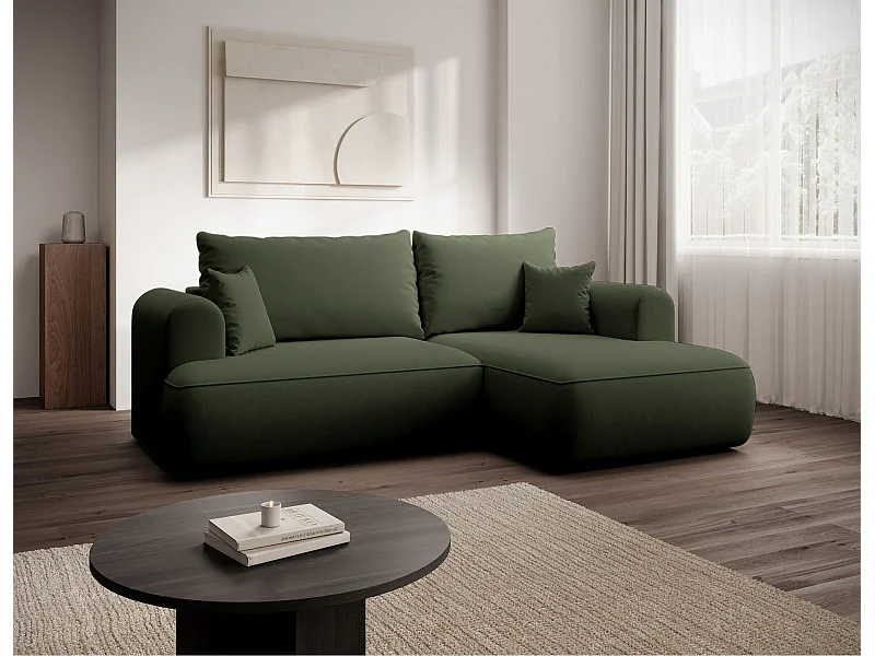 Canapé d'angle convertible - en velours olive- côté droit - OVO MINI