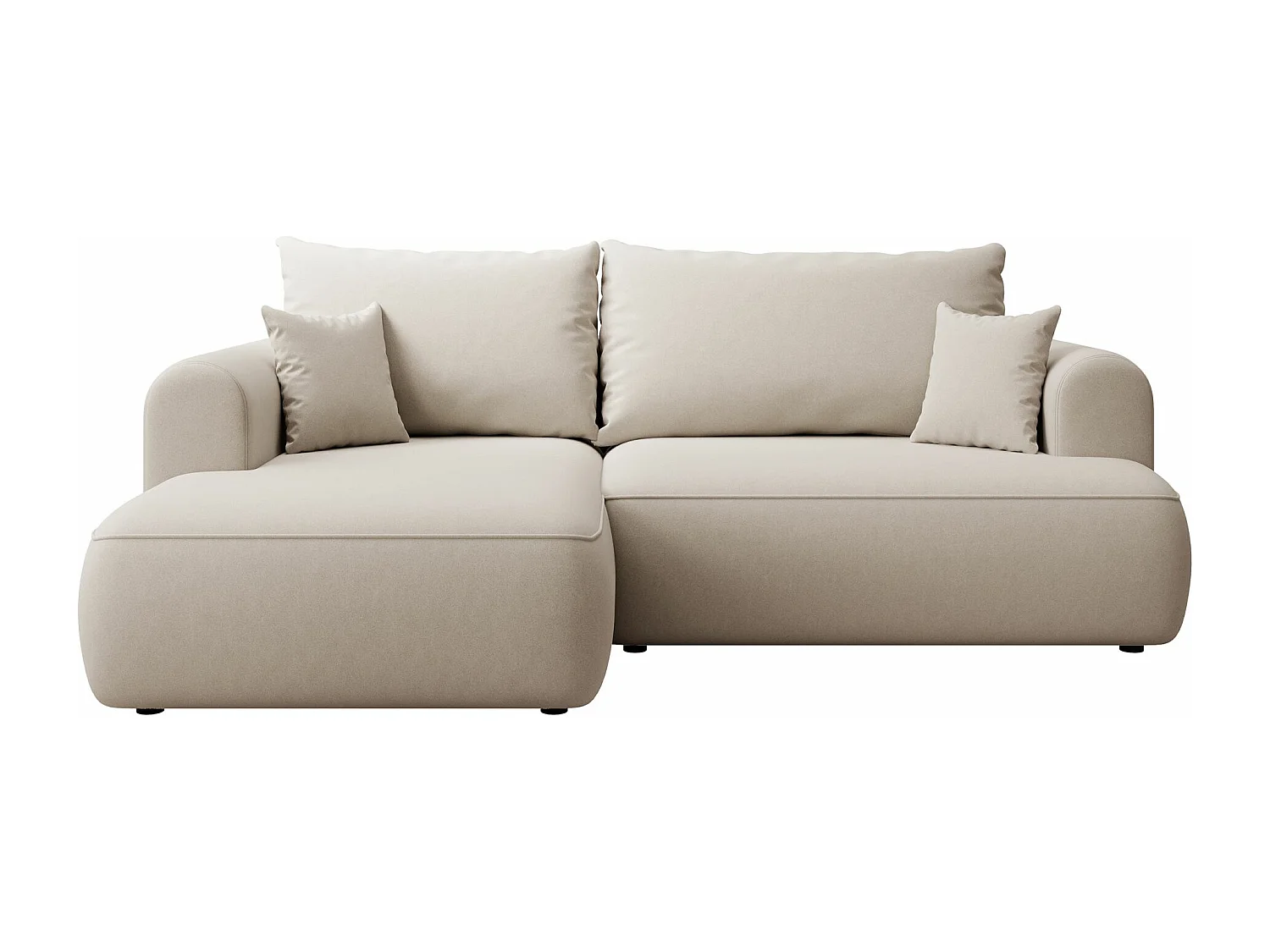 Eckschlafsofa linksseitig mit Stauraum - Easy-Clean-Samtbezug - creme - OVO MINI