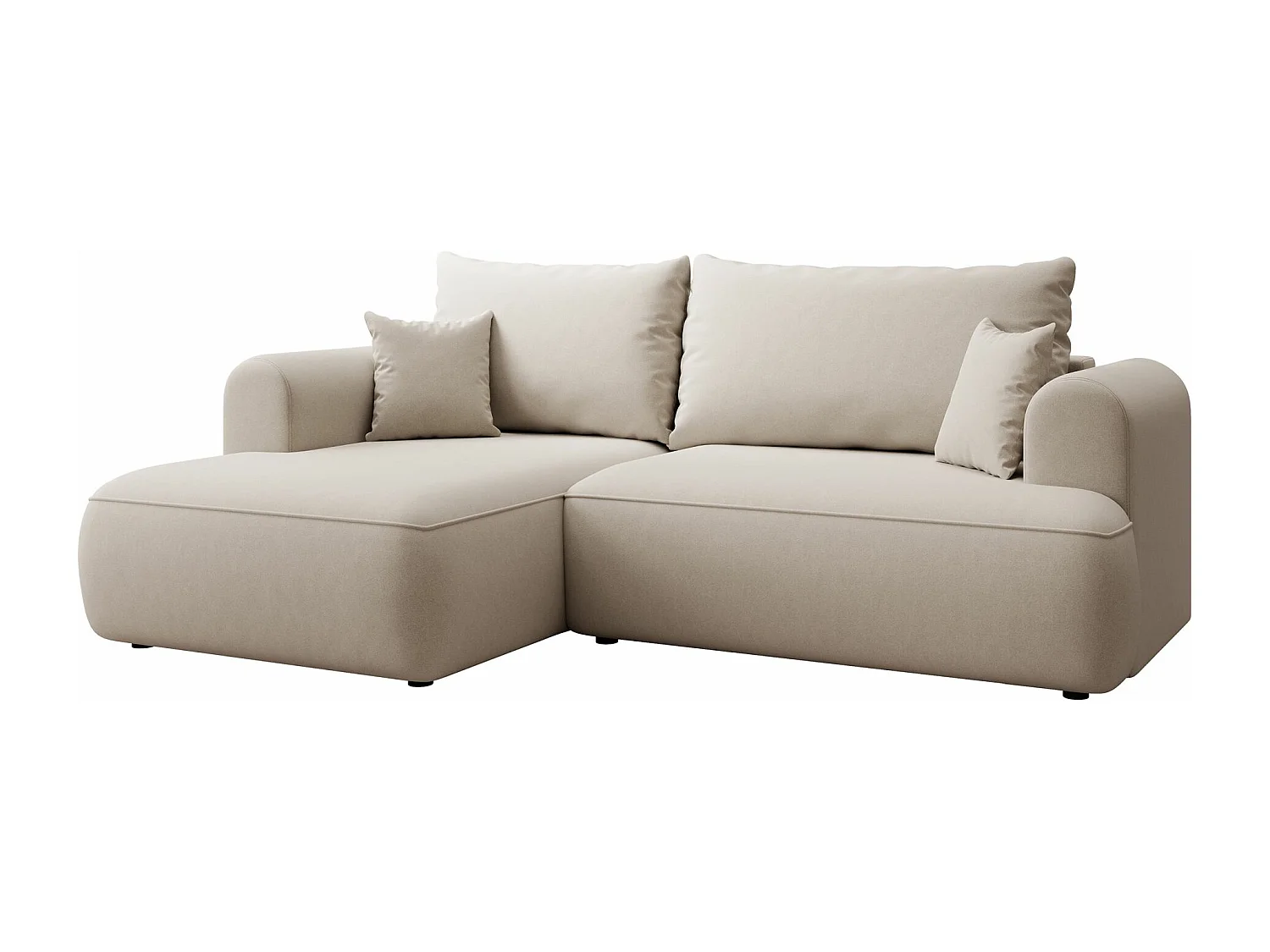 Eckschlafsofa linksseitig mit Stauraum - Easy-Clean-Samtbezug - creme - OVO MINI