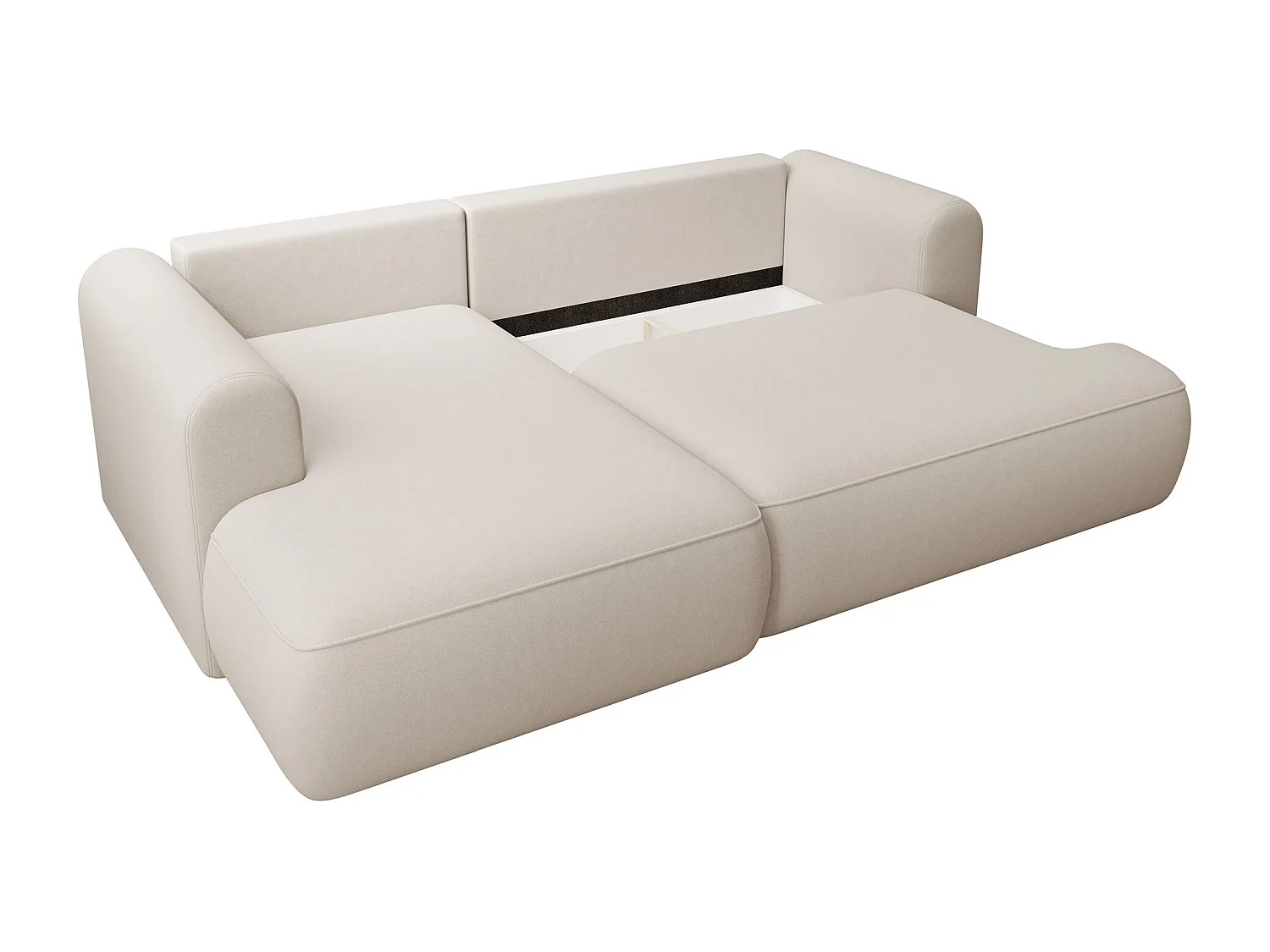 Eckschlafsofa linksseitig mit Stauraum - Easy-Clean-Samtbezug - creme - OVO MINI