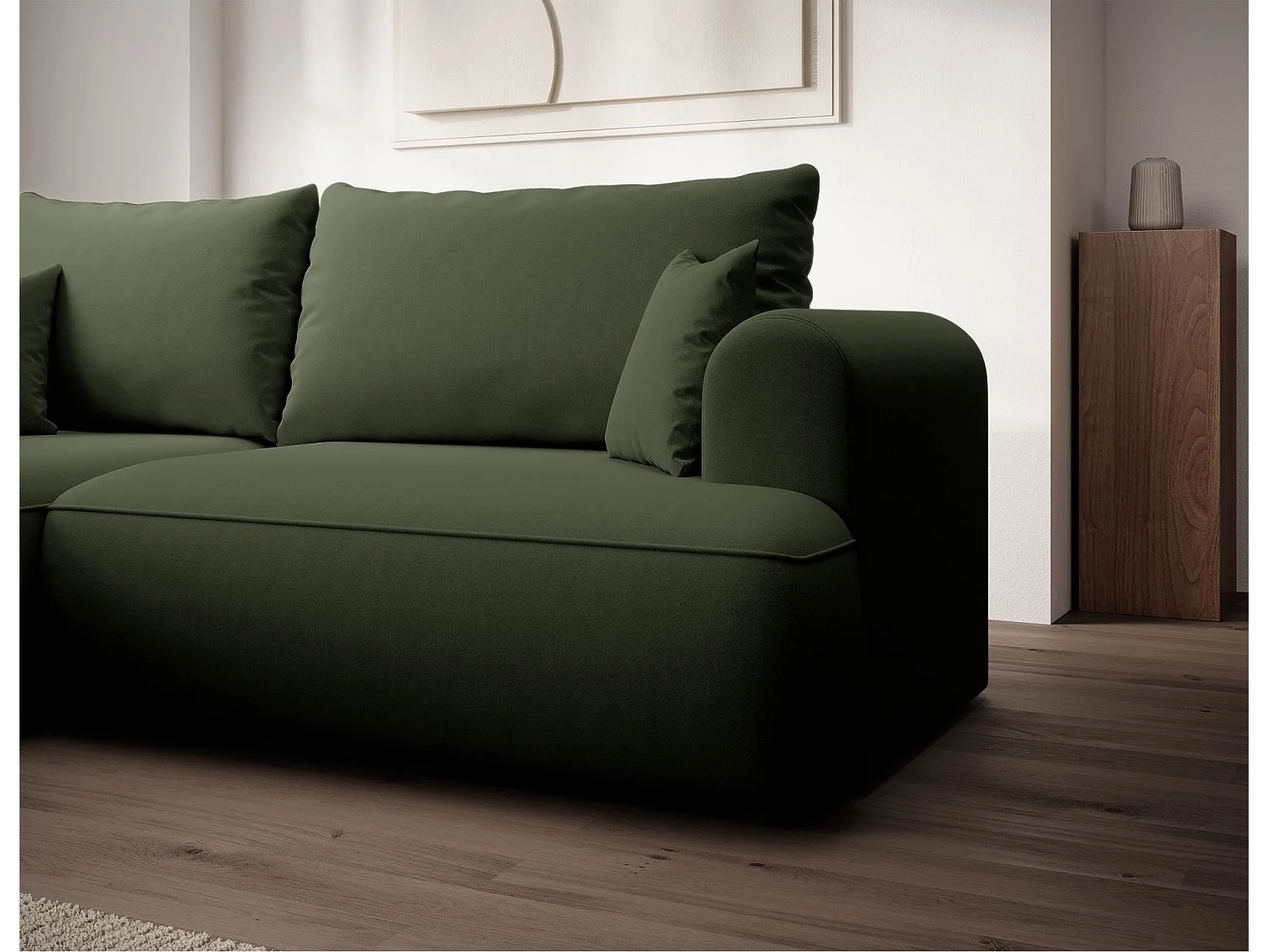 Canapé d'angle convertible - en velours olive- côté gauche - OVO MINI