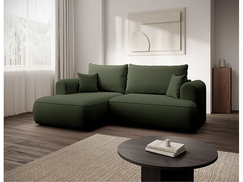 Canapé d'angle convertible - en velours olive- côté gauche - OVO MINI