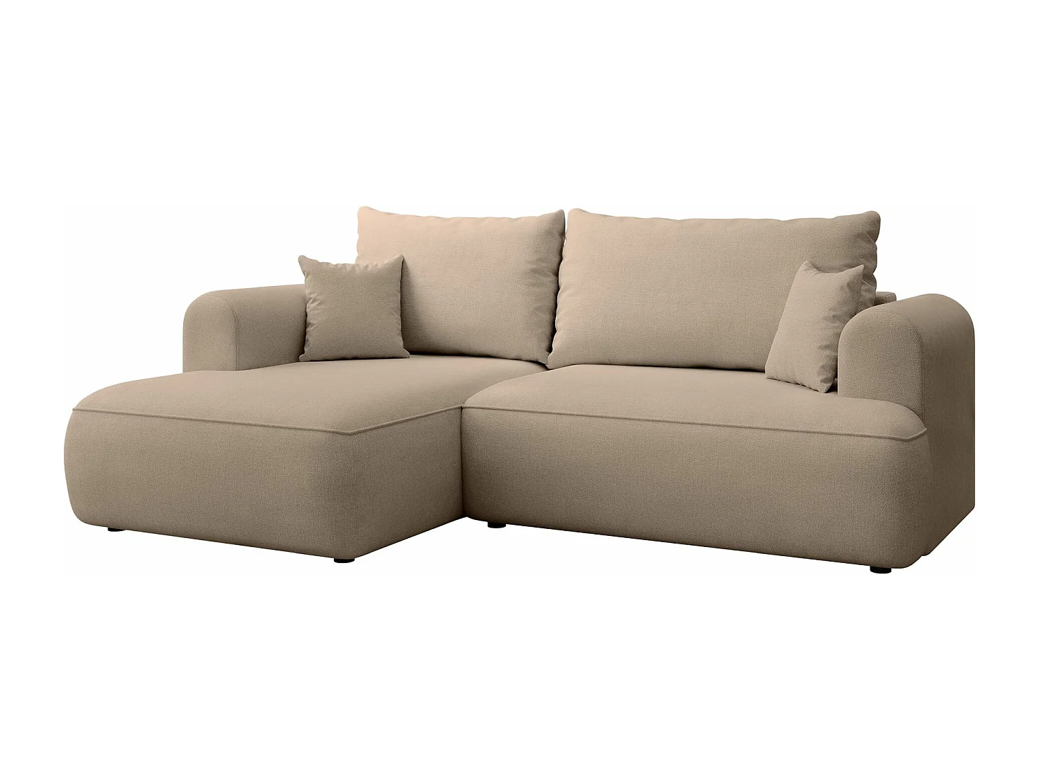 Eckschlafsofa linksseitig mit Stauraum - Easy-Clean-Chenille-Bezug - beige - OVO MINI