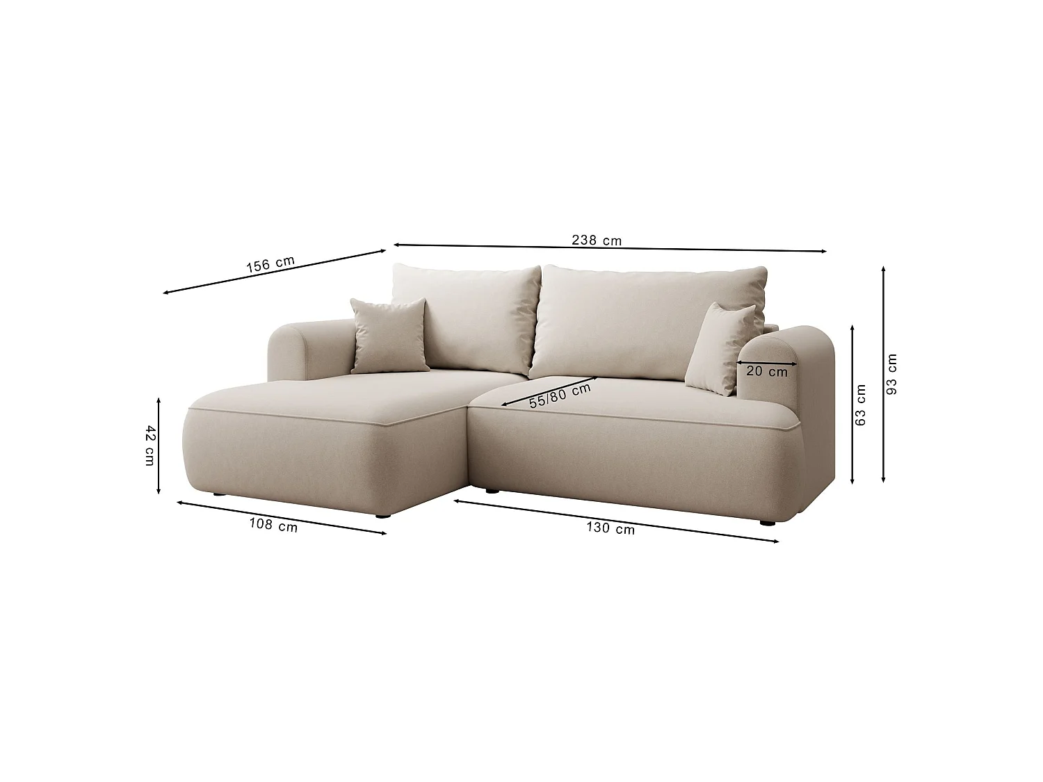 Hoekbank - beige chenille - linkerzijde - OVO MINI