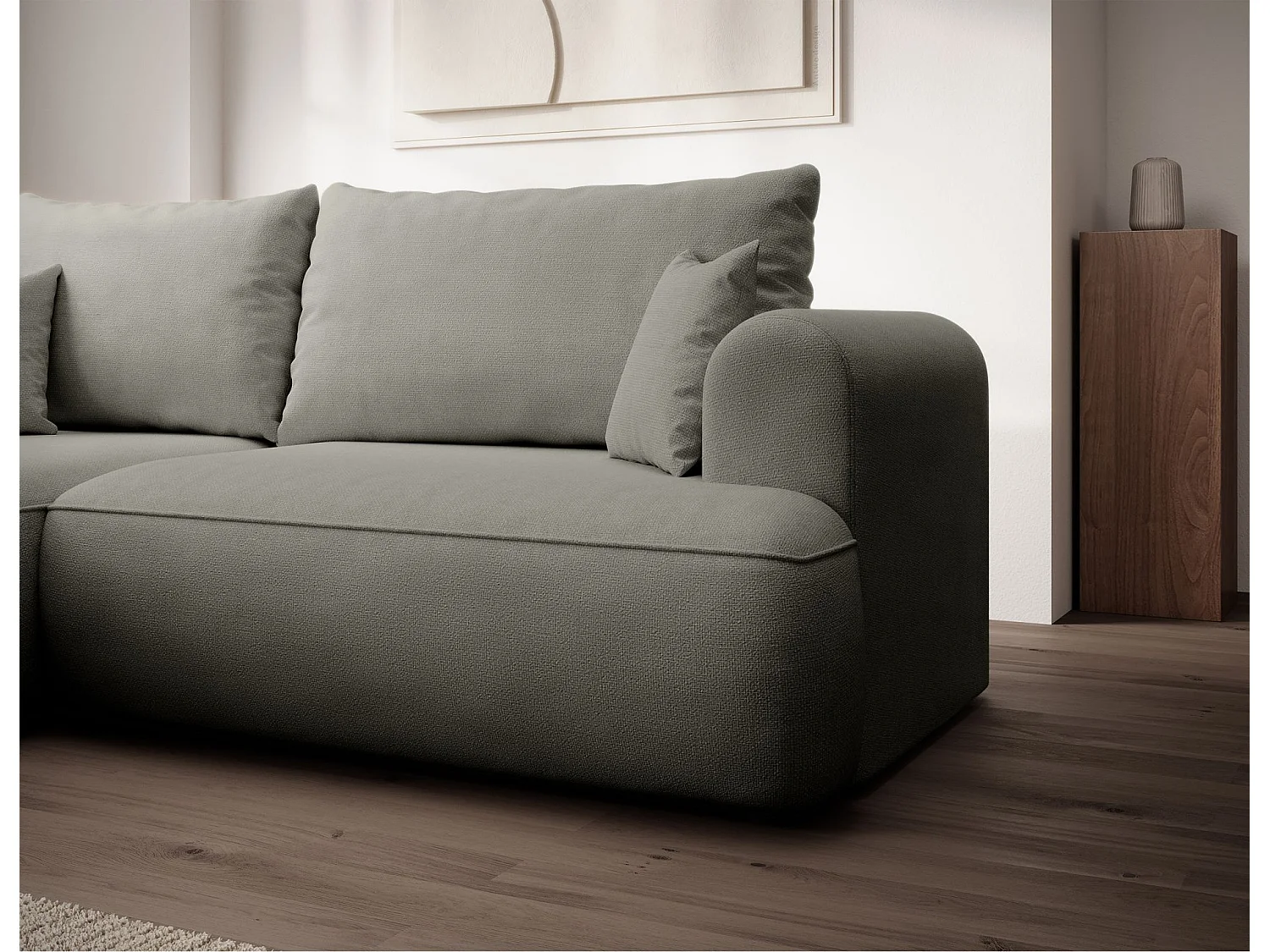 Canapé d'angle convertible- chenille gris clair - côté gauche - OVO MINI