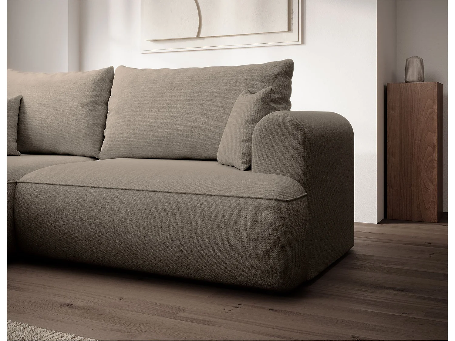 Eckschlafsofa linksseitig mit Stauraum - Easy-Clean-Chenille-Bezug - greige - OVO MINI