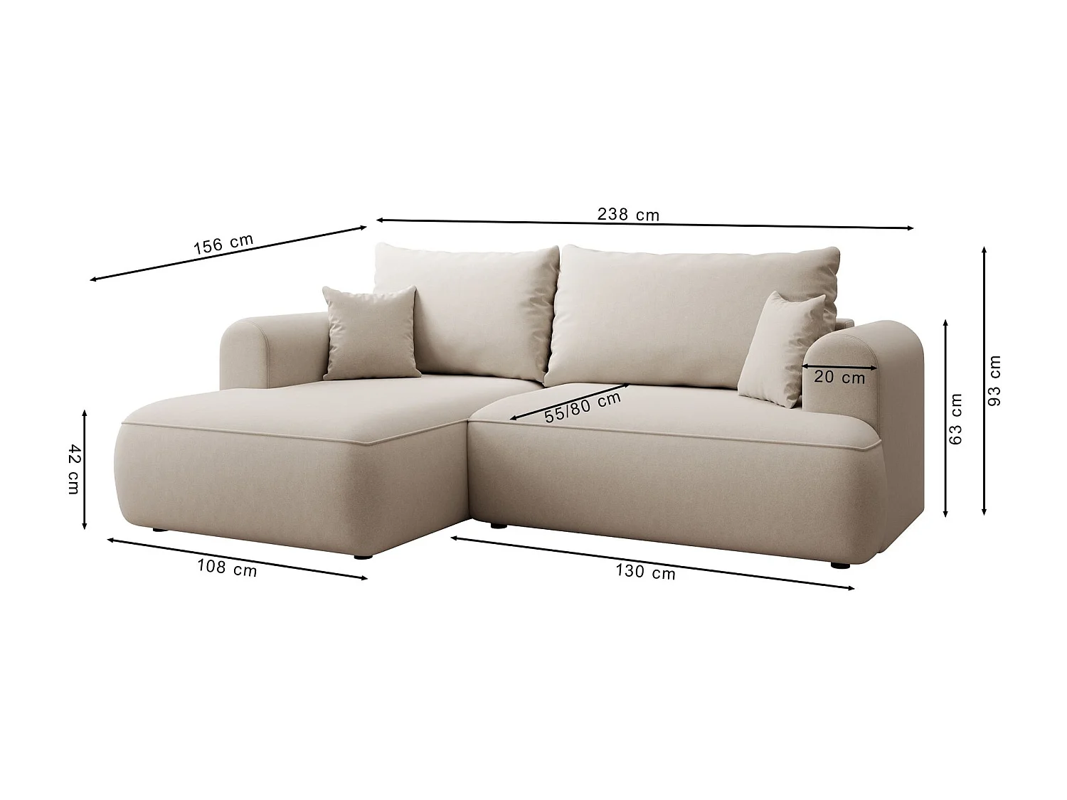 Canapé d'angle convertible- chenille gris-beige - côté gauche - OVO MINI