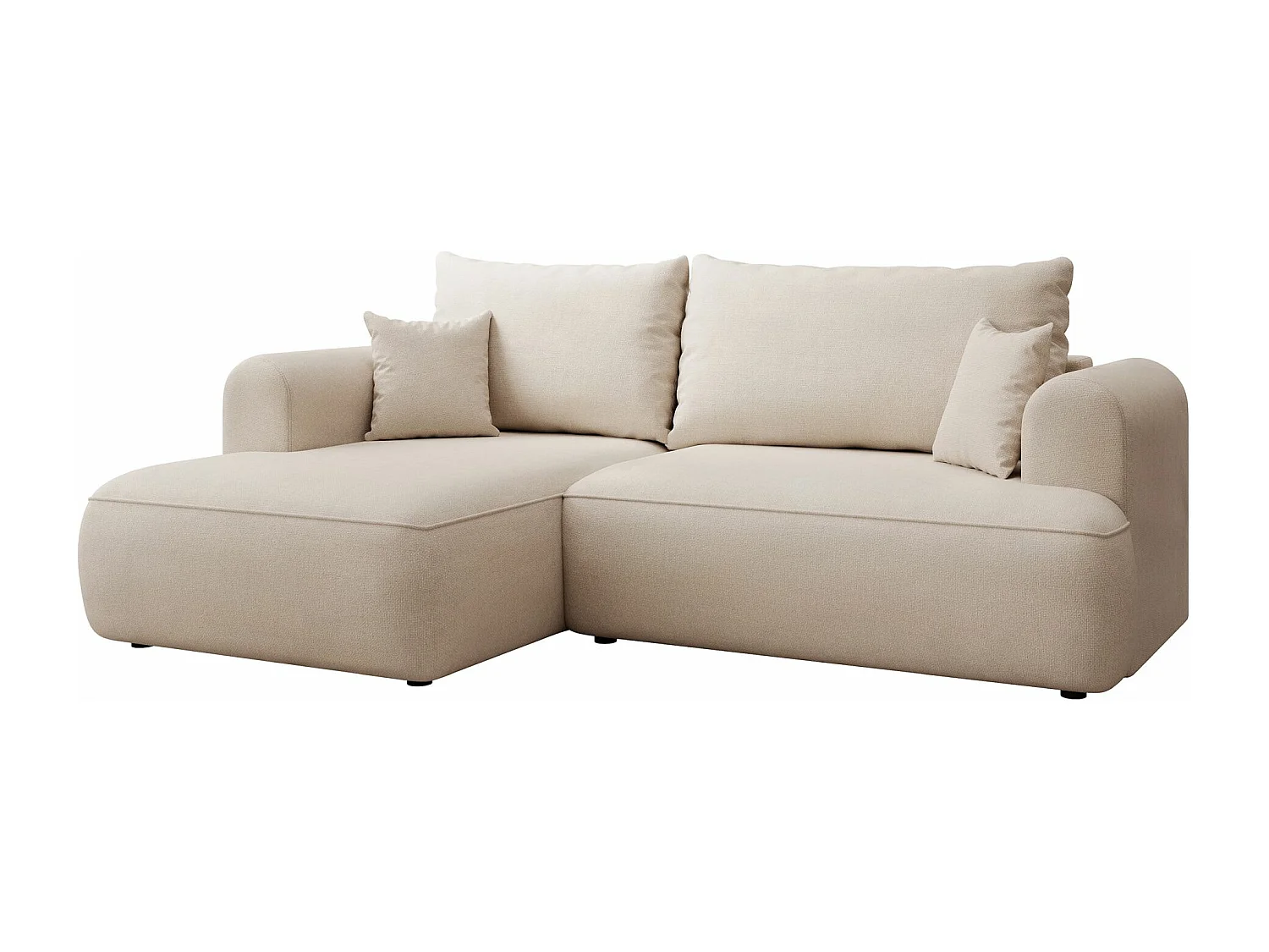 Eckschlafsofa linksseitig mit Stauraum - Easy-Clean-Chenille-Bezug - creme - OVO MINI