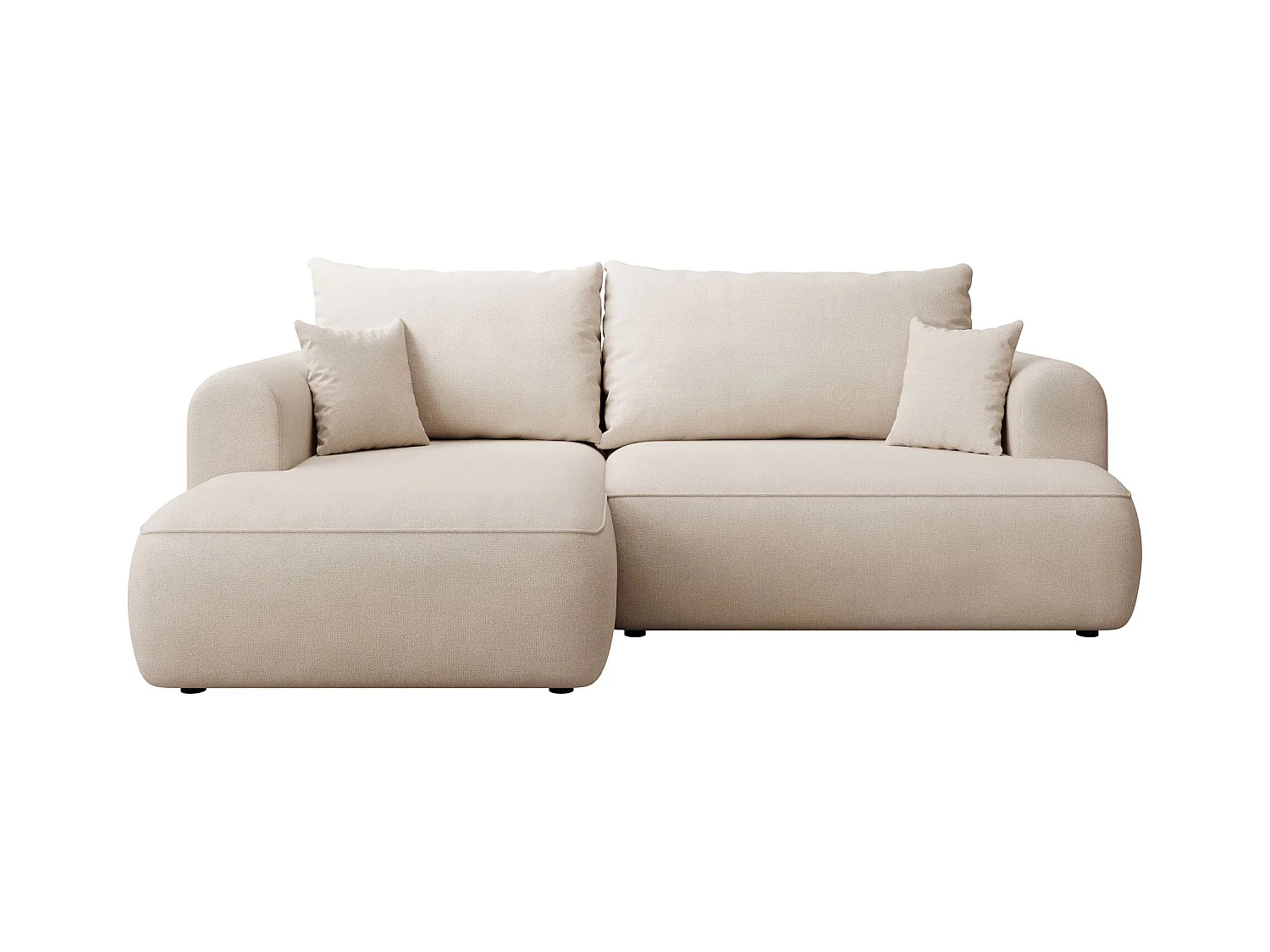 Eckschlafsofa linksseitig mit Stauraum - Easy-Clean-Chenille-Bezug - creme - OVO MINI