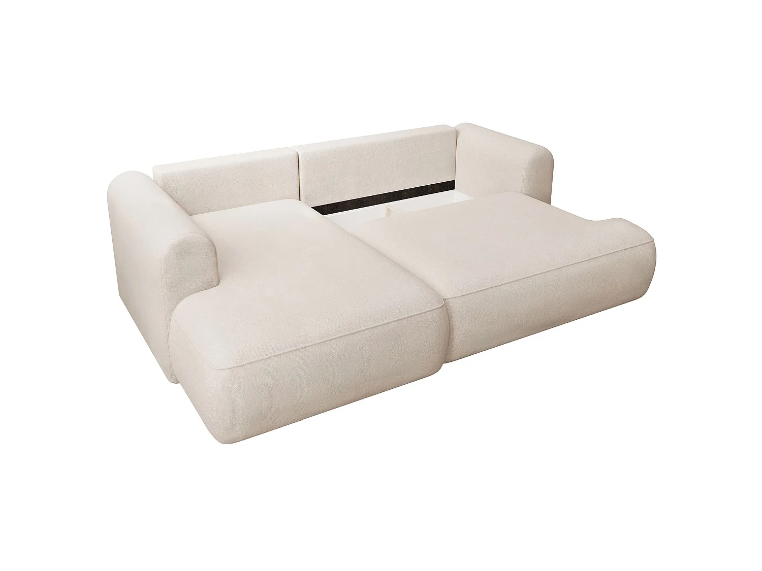 Eckschlafsofa linksseitig mit Stauraum - Easy-Clean-Chenille-Bezug - creme - OVO MINI