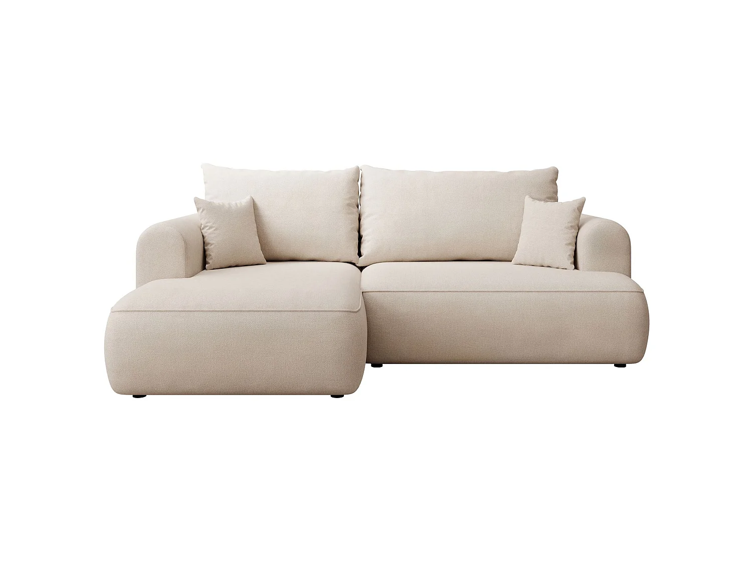 Eckschlafsofa linksseitig mit Stauraum - Easy-Clean-Chenille-Bezug - creme - OVO MINI