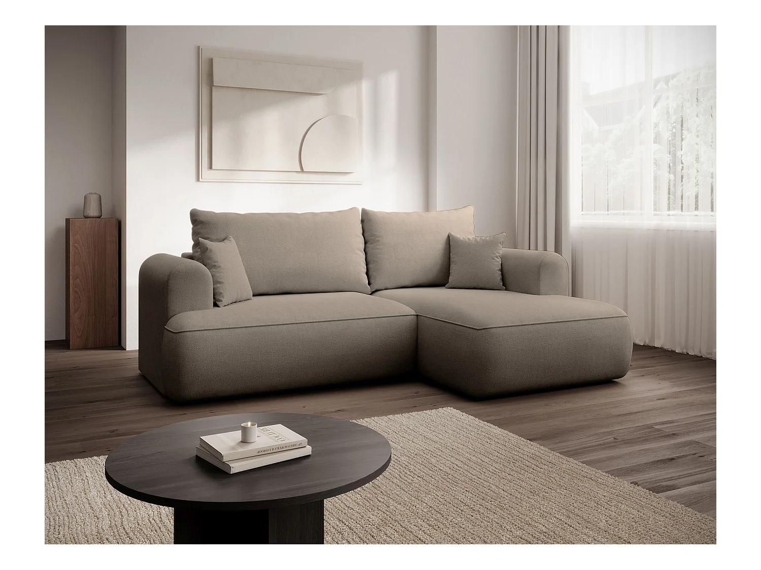 Canapé d'angle convertible- gris-beige - côté droit- OVO MINI