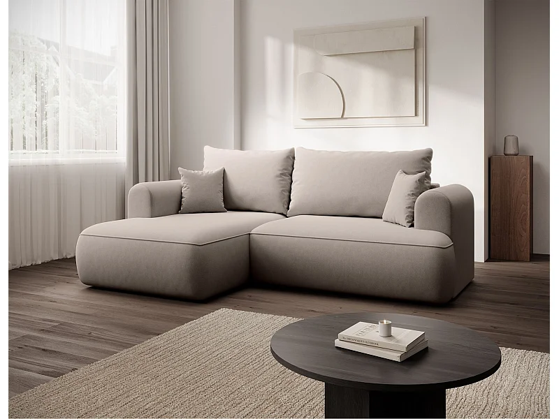 Eckschlafsofa linksseitig mit Stauraum - Easy-Clean-Samtbezug - grau - OVO MINI