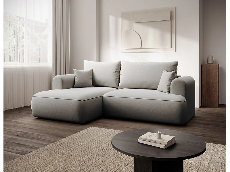 Canapé d'angle convertible - en velours gris - côté gauche - OVO MINI