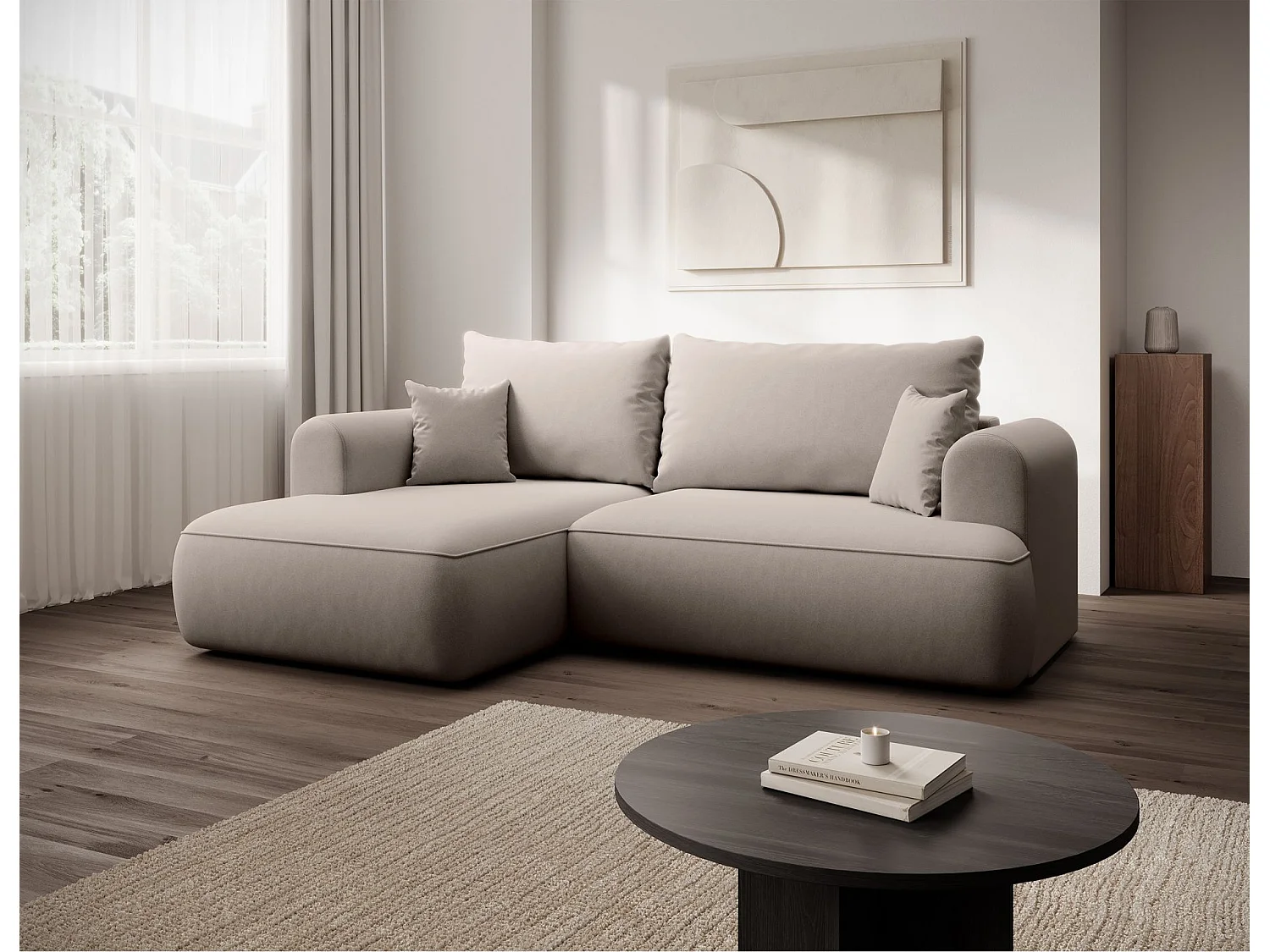 Eckschlafsofa linksseitig mit Stauraum - Easy-Clean-Samtbezug - grau - OVO MINI