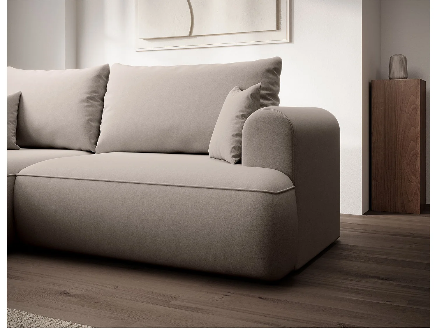 Eckschlafsofa linksseitig mit Stauraum - Easy-Clean-Samtbezug - grau - OVO MINI