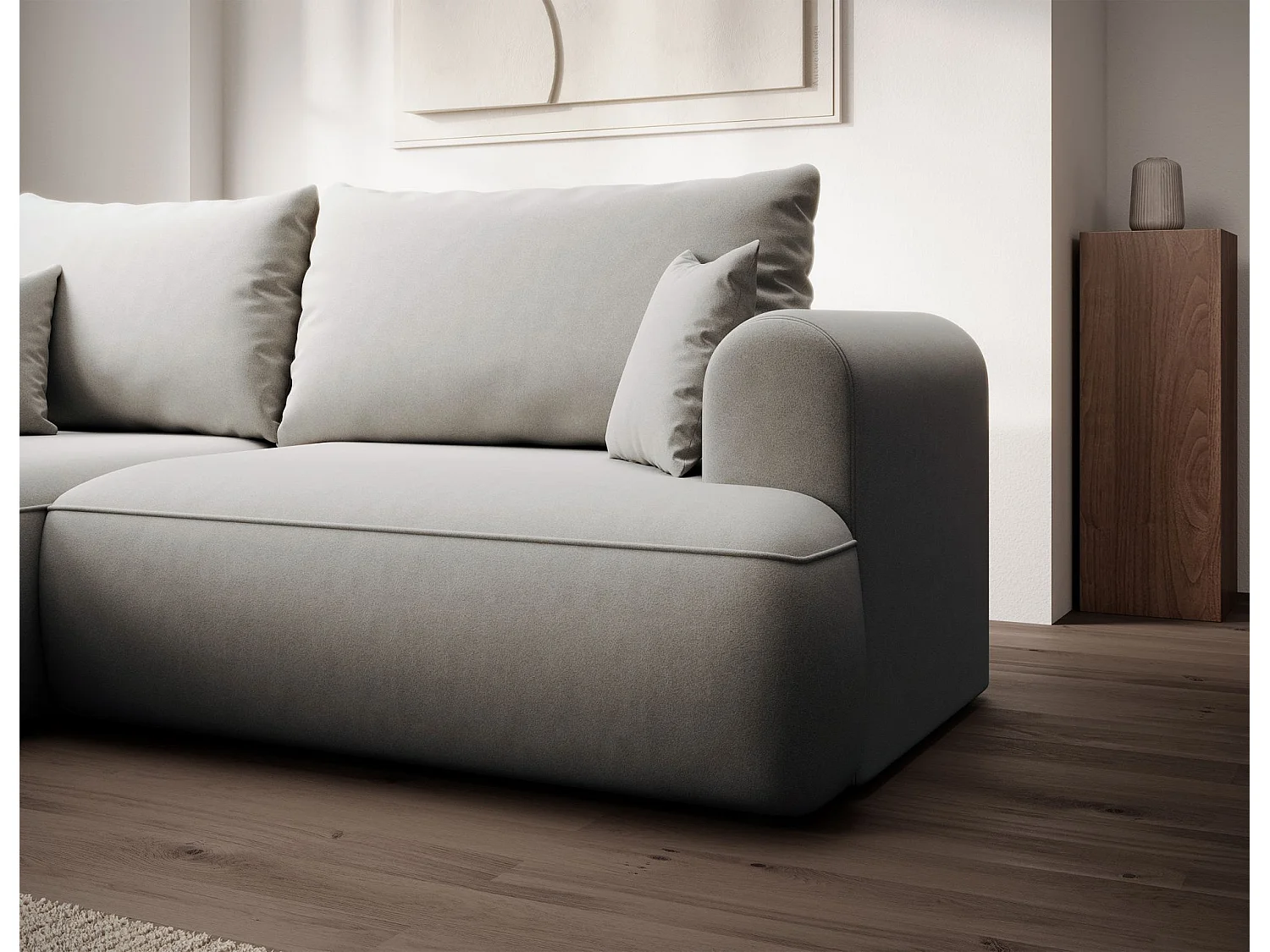 Canapé d'angle convertible - en velours gris - côté gauche - OVO MINI