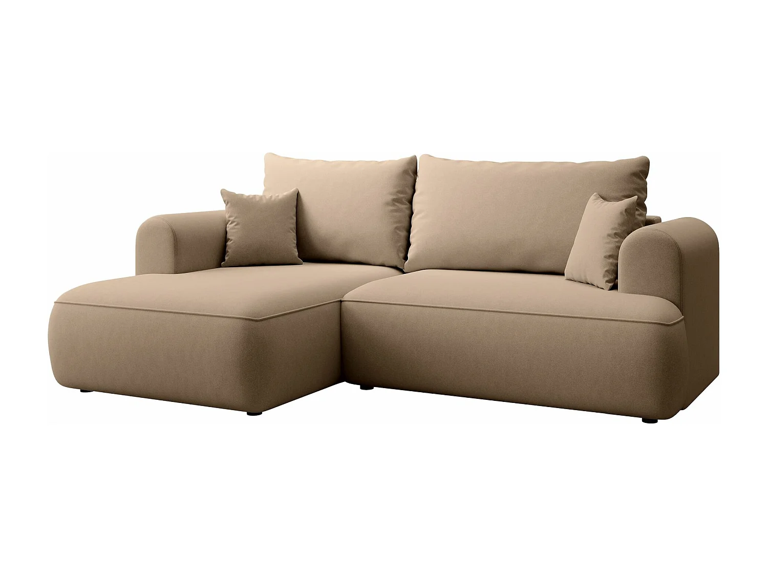 Canapé d'angle convertible - en velours beige - côté gauche- OVO MINI