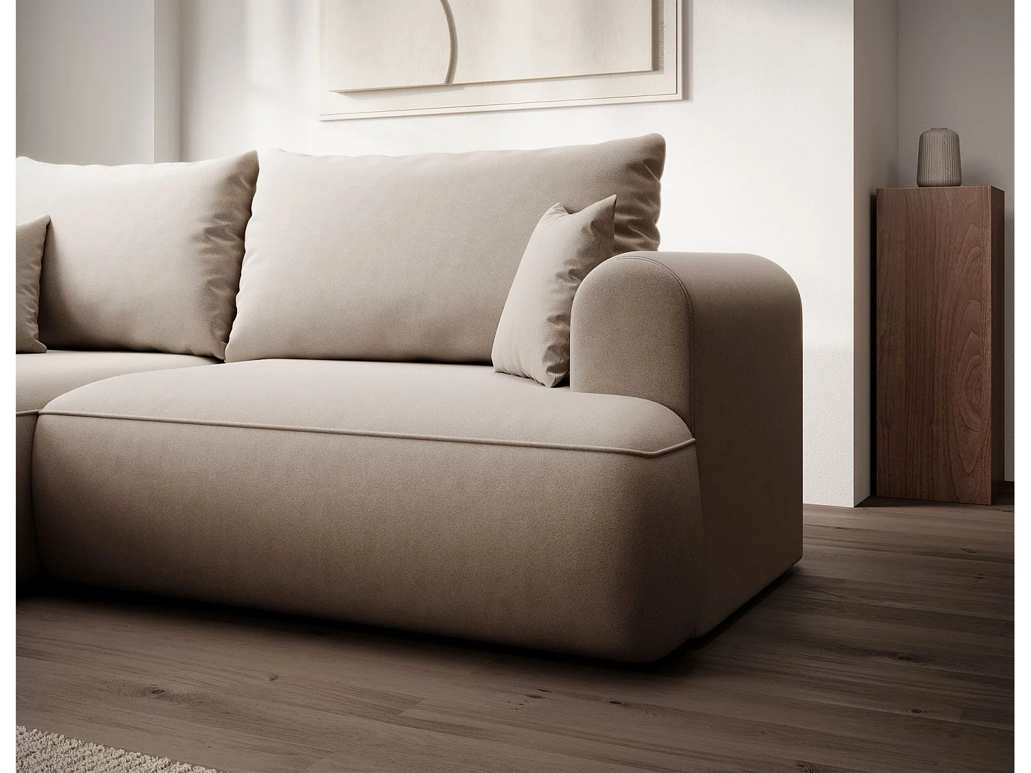 Canapé d'angle convertible - en velours beige - côté gauche- OVO MINI