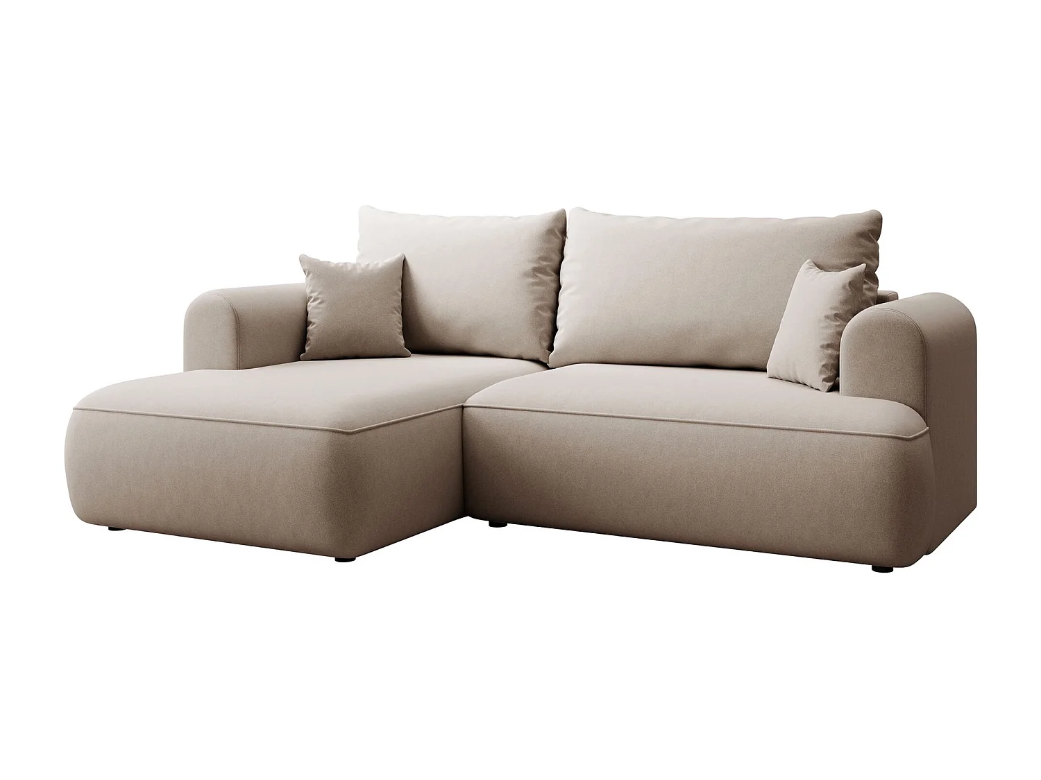 Canapé d'angle convertible - en velours beige - côté gauche- OVO MINI