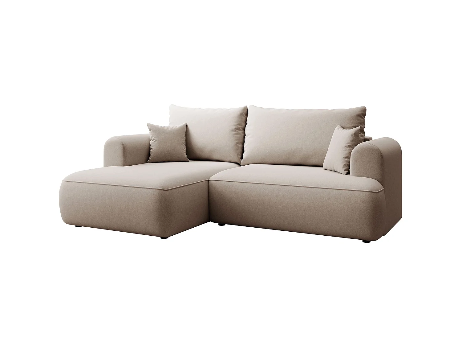 Canapé d'angle convertible - en velours beige - côté gauche- OVO MINI