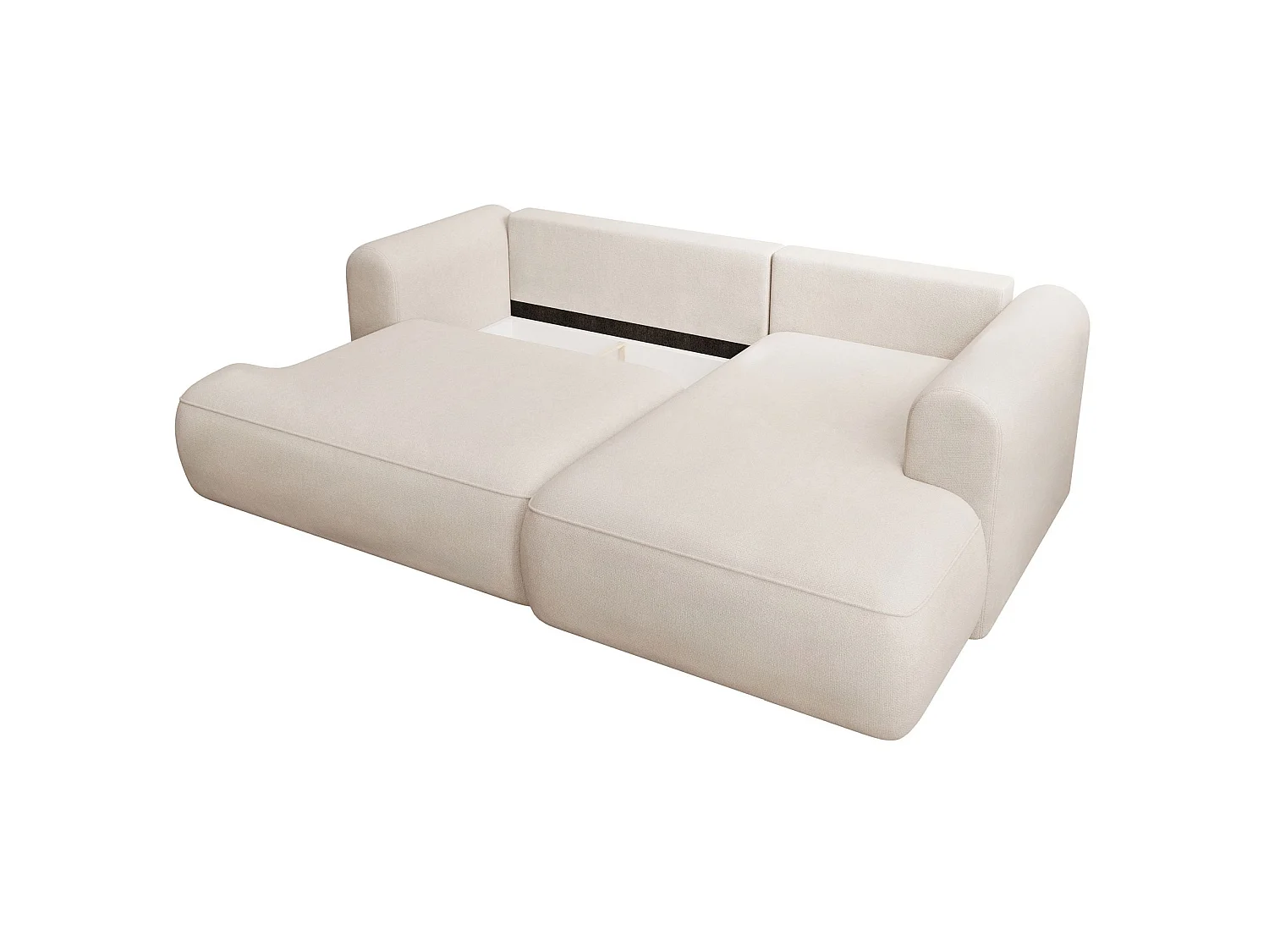 Eckschlafsofa rechtsseitig mit Stauraum - Easy-Clean-Chenille-Bezug - creme - OVO MINI