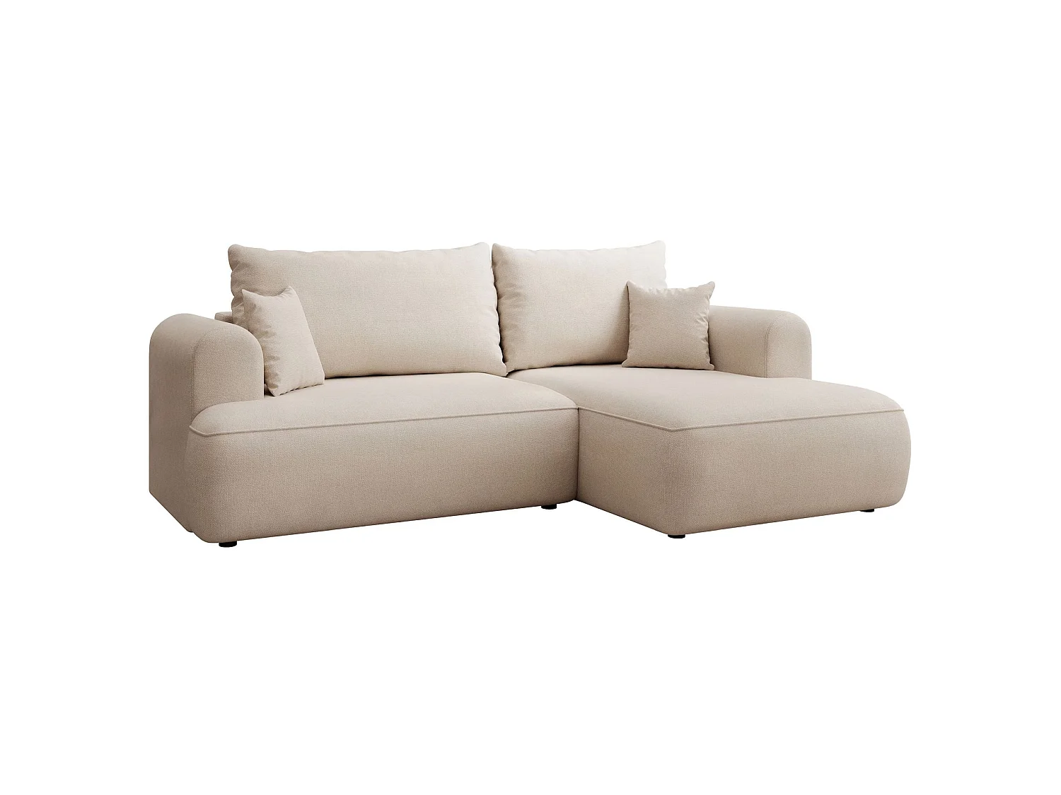 Eckschlafsofa rechtsseitig mit Stauraum - Easy-Clean-Chenille-Bezug - creme - OVO MINI