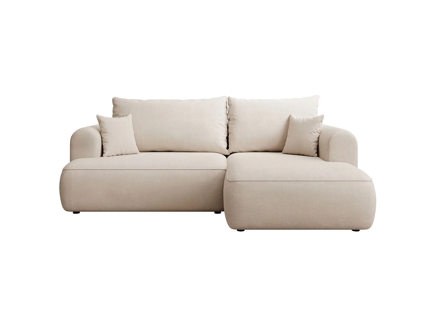 Eckschlafsofa rechtsseitig mit Stauraum - Easy-Clean-Chenille-Bezug - creme - OVO MINI