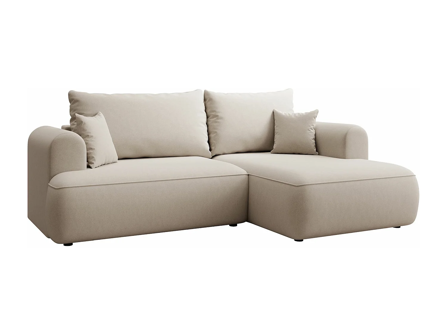 Eckschlafsofa rechtsseitig mit Stauraum - Easy-Clean-Samtbezug - creme - OVO MINI
