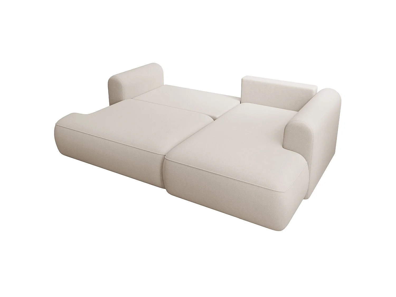 Eckschlafsofa rechtsseitig mit Stauraum - Easy-Clean-Samtbezug - creme - OVO MINI