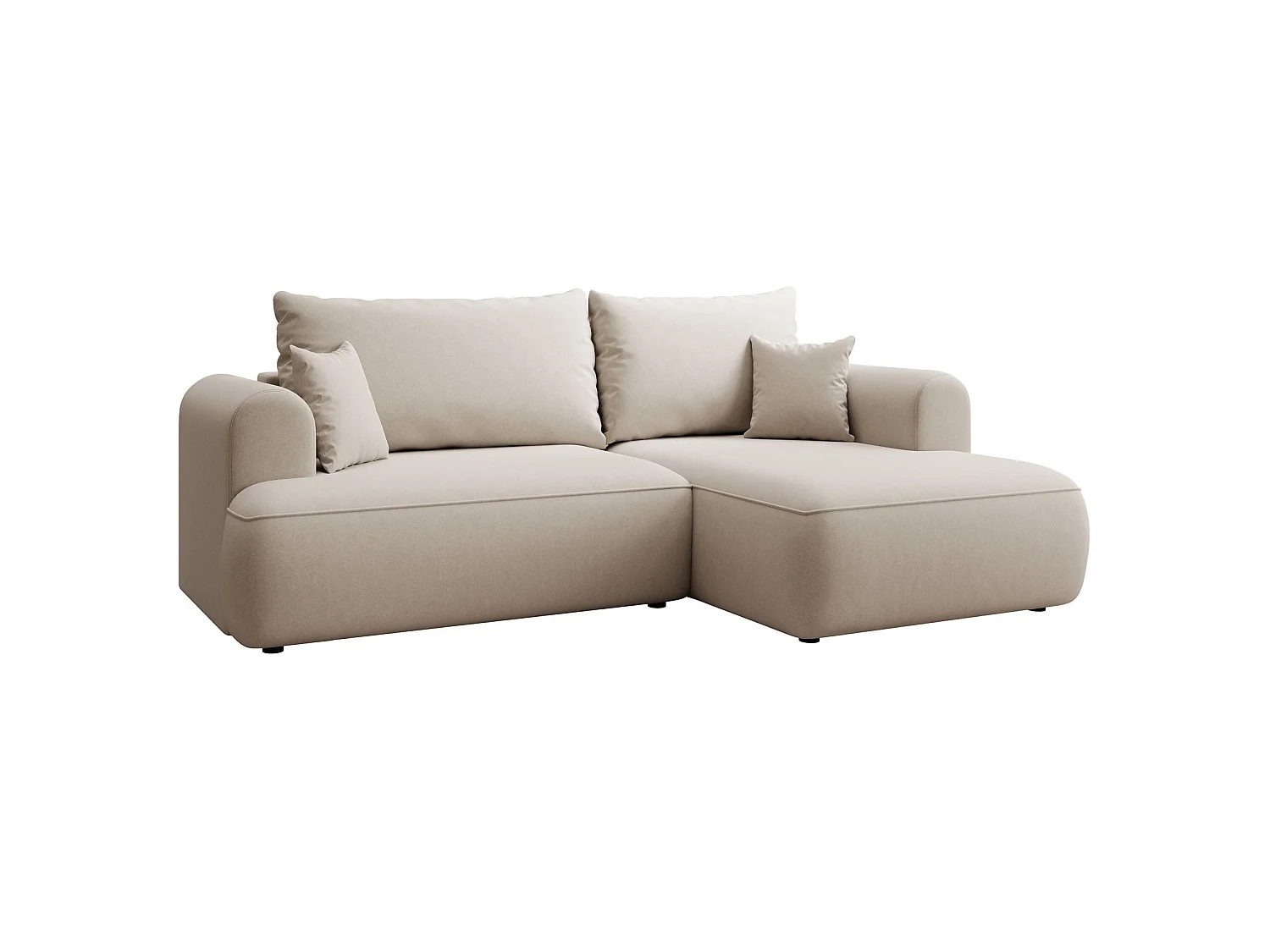 Eckschlafsofa rechtsseitig mit Stauraum - Easy-Clean-Samtbezug - creme - OVO MINI