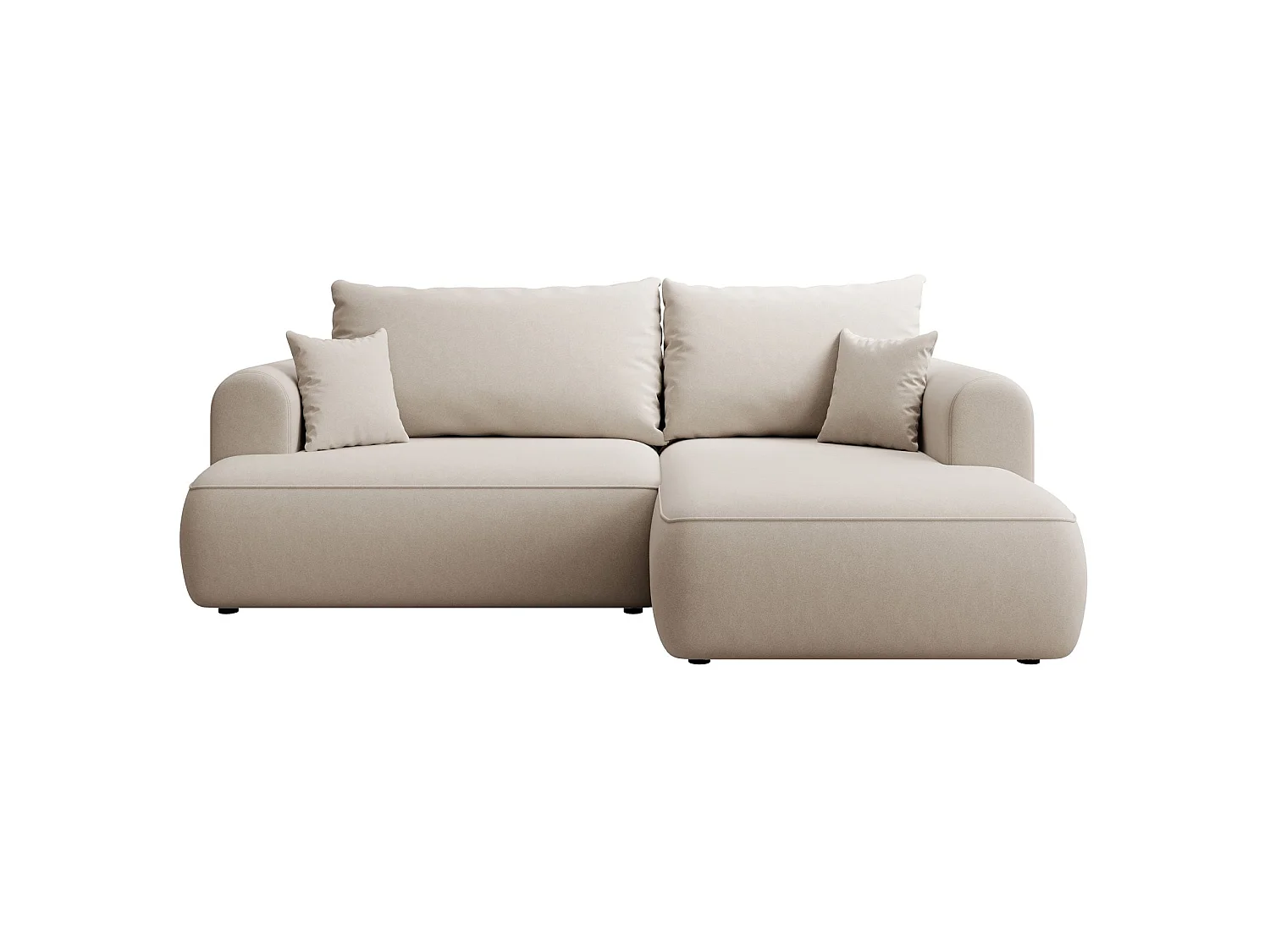 Eckschlafsofa rechtsseitig mit Stauraum - Easy-Clean-Samtbezug - creme - OVO MINI