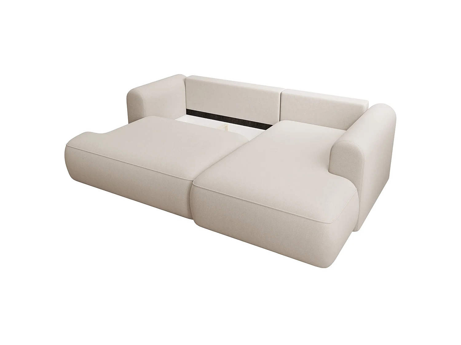 Eckschlafsofa rechtsseitig mit Stauraum - Easy-Clean-Samtbezug - creme - OVO MINI