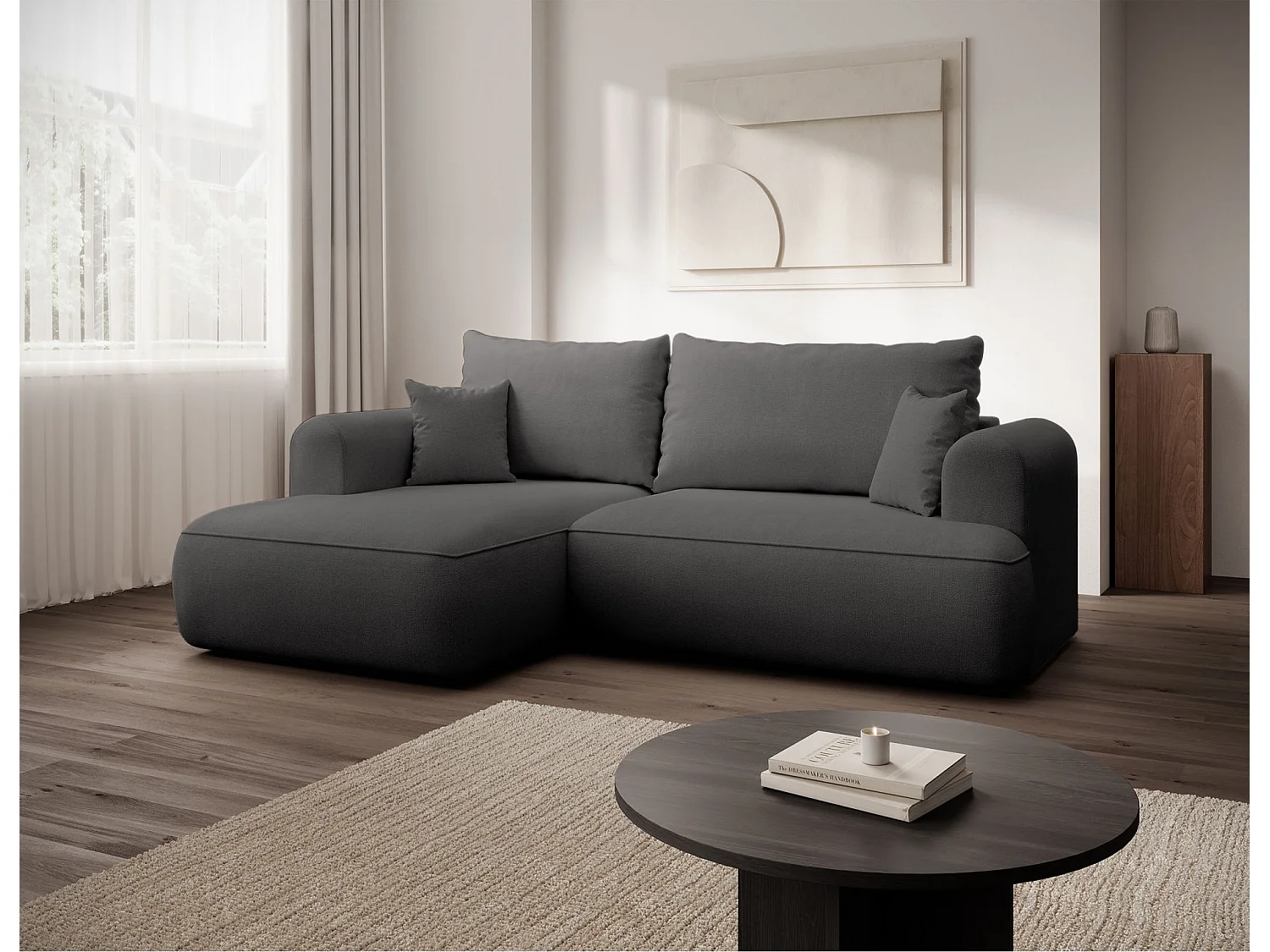Canapé d'angle convertible- chenille gris foncé - côté gauche - OVO MINI