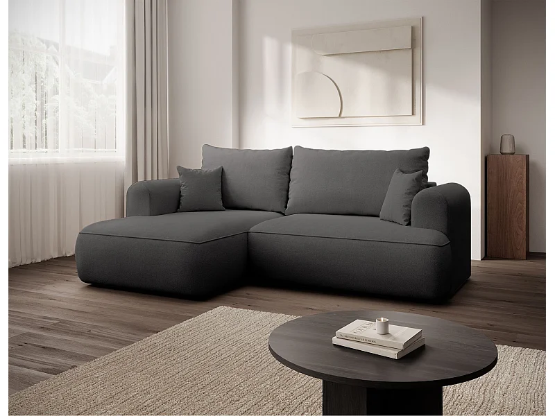 Canapé d'angle convertible- chenille gris foncé - côté gauche - OVO MINI