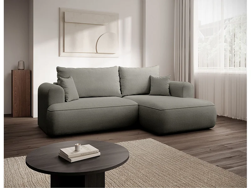 Eckschlafsofa rechtsseitig mit Stauraum - Easy-Clean-Chenille-Bezug - hellgrau - OVO MINI