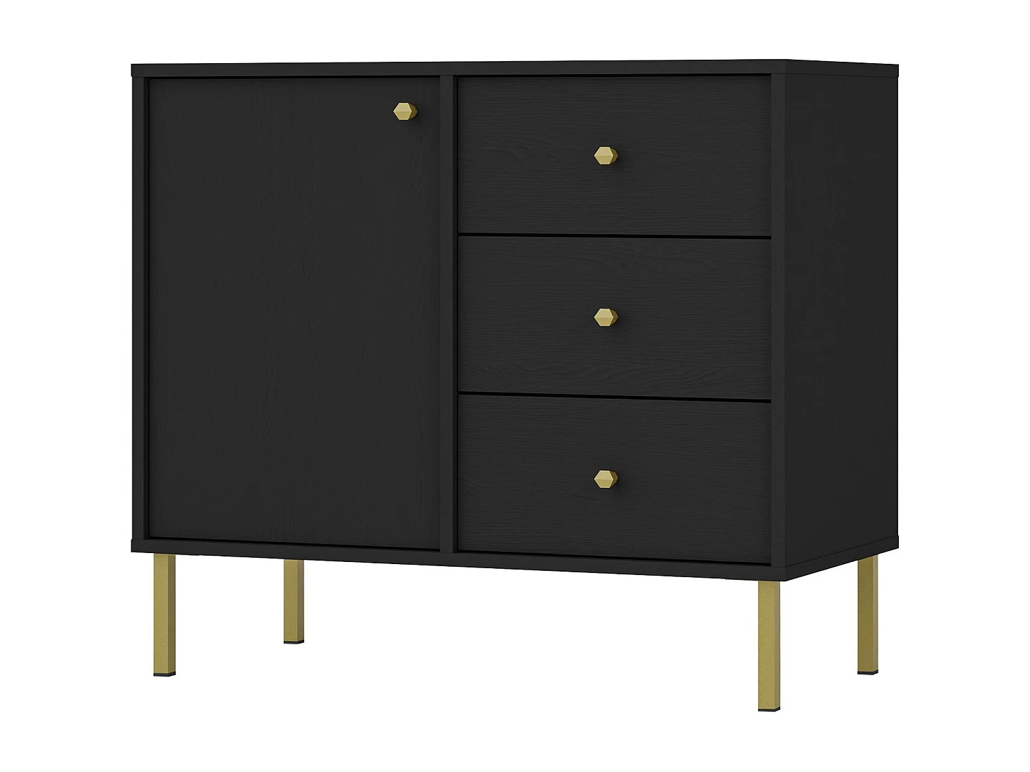 Sideboard 1-türig mit 3 Schubladen - Schwarz-Graphit - 84 cm - OKTIO
