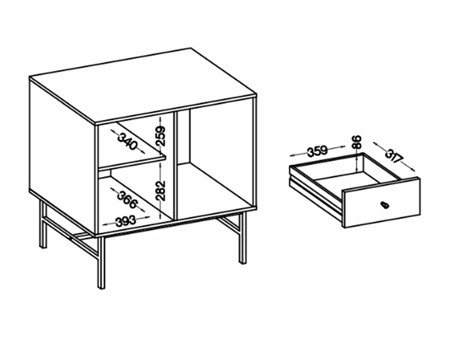 Sideboard 1-türig mit 3 Schubladen - Schwarz-Graphit - 84 cm - OKTIO