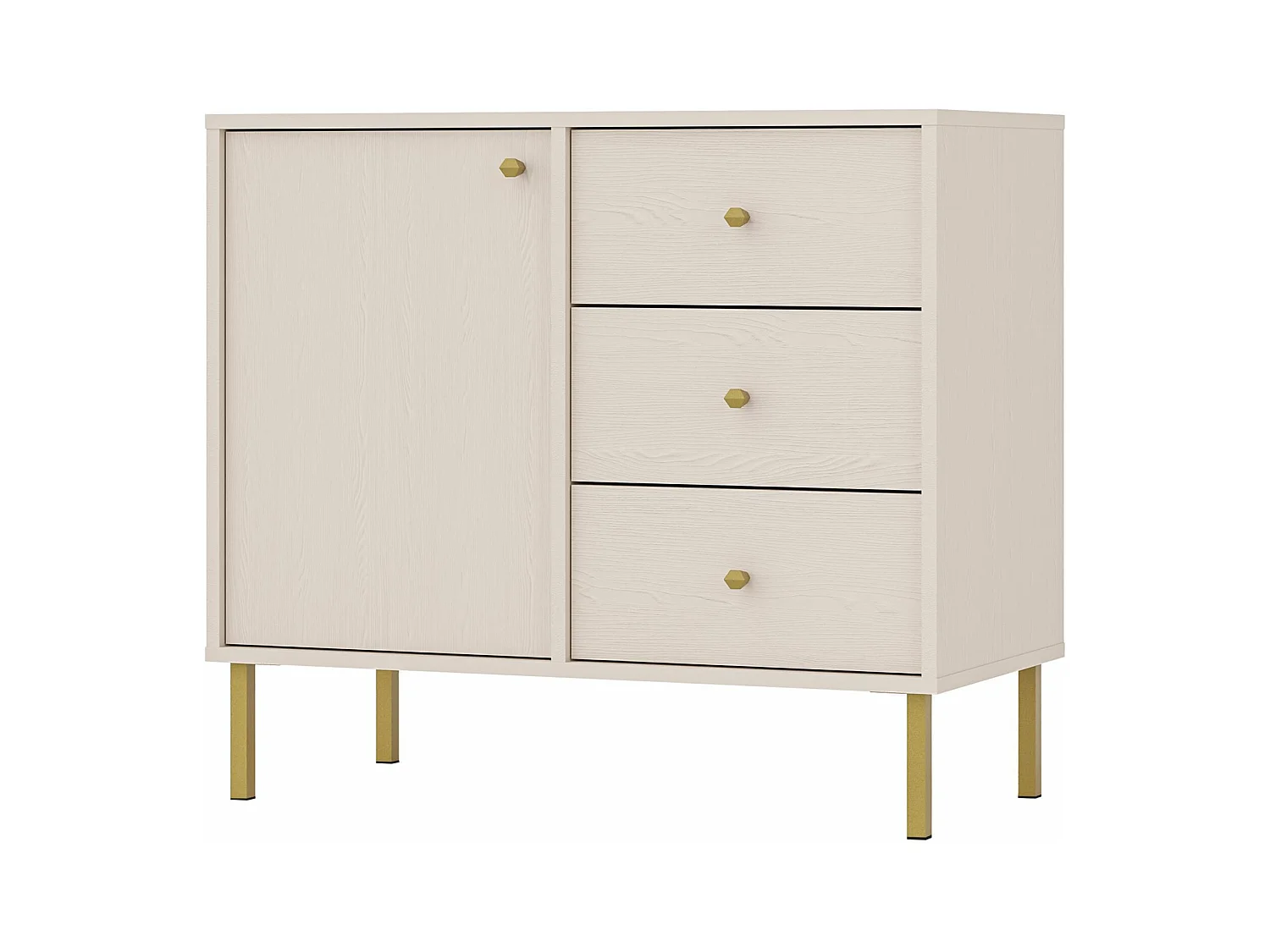 Dressoir met 1 deur en 3 laden - 84 cm - beige - OKTIO
