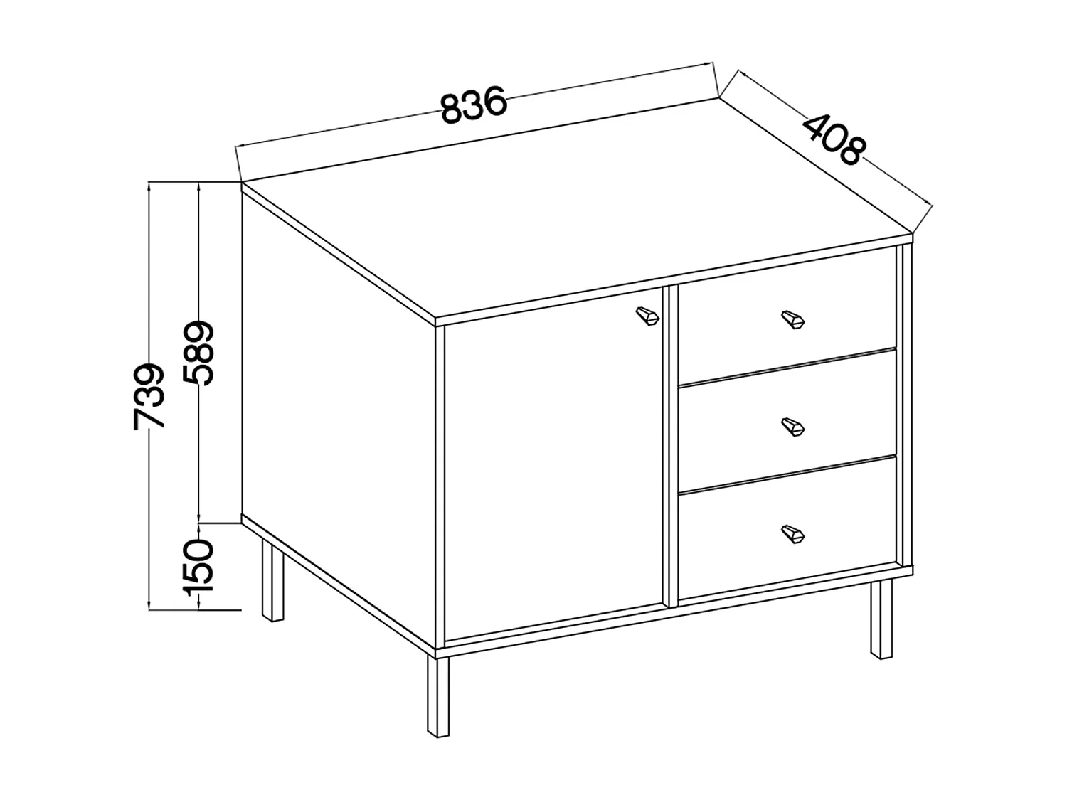 Sideboard 1-türig mit 3 Schubladen - Sandbeige - 84 cm - OKTIO