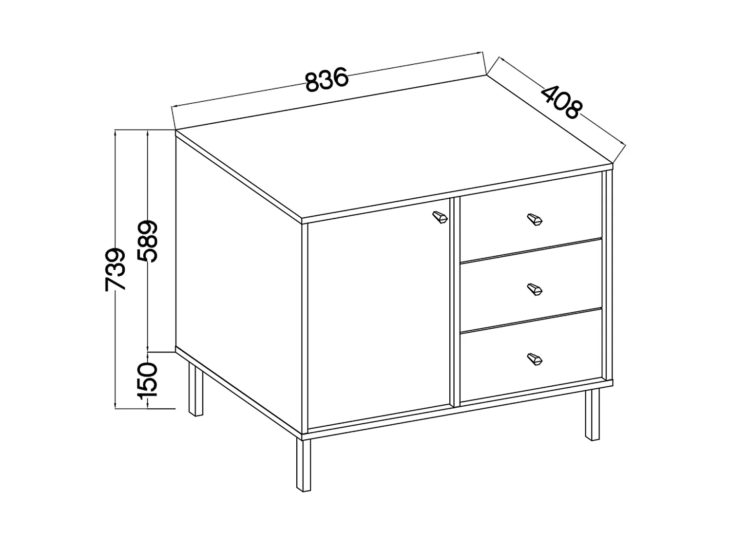 Buffet 1 porte avec 3 tiroirs - 84 cm - beige - OKTIO