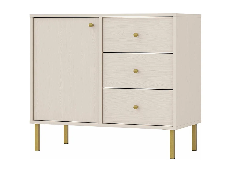Buffet 1 porte avec 3 tiroirs - 84 cm - beige - OKTIO