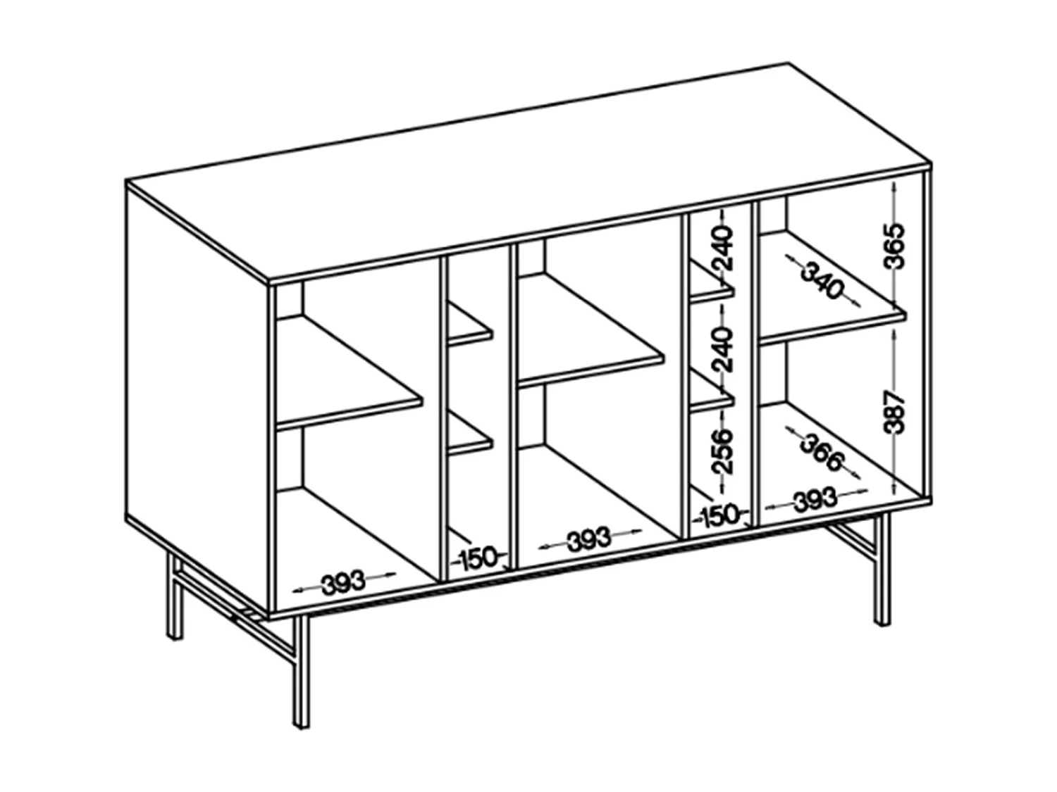Sideboard 3-türig mit Regalen - Sandbeige - 159 cm - OKTIO