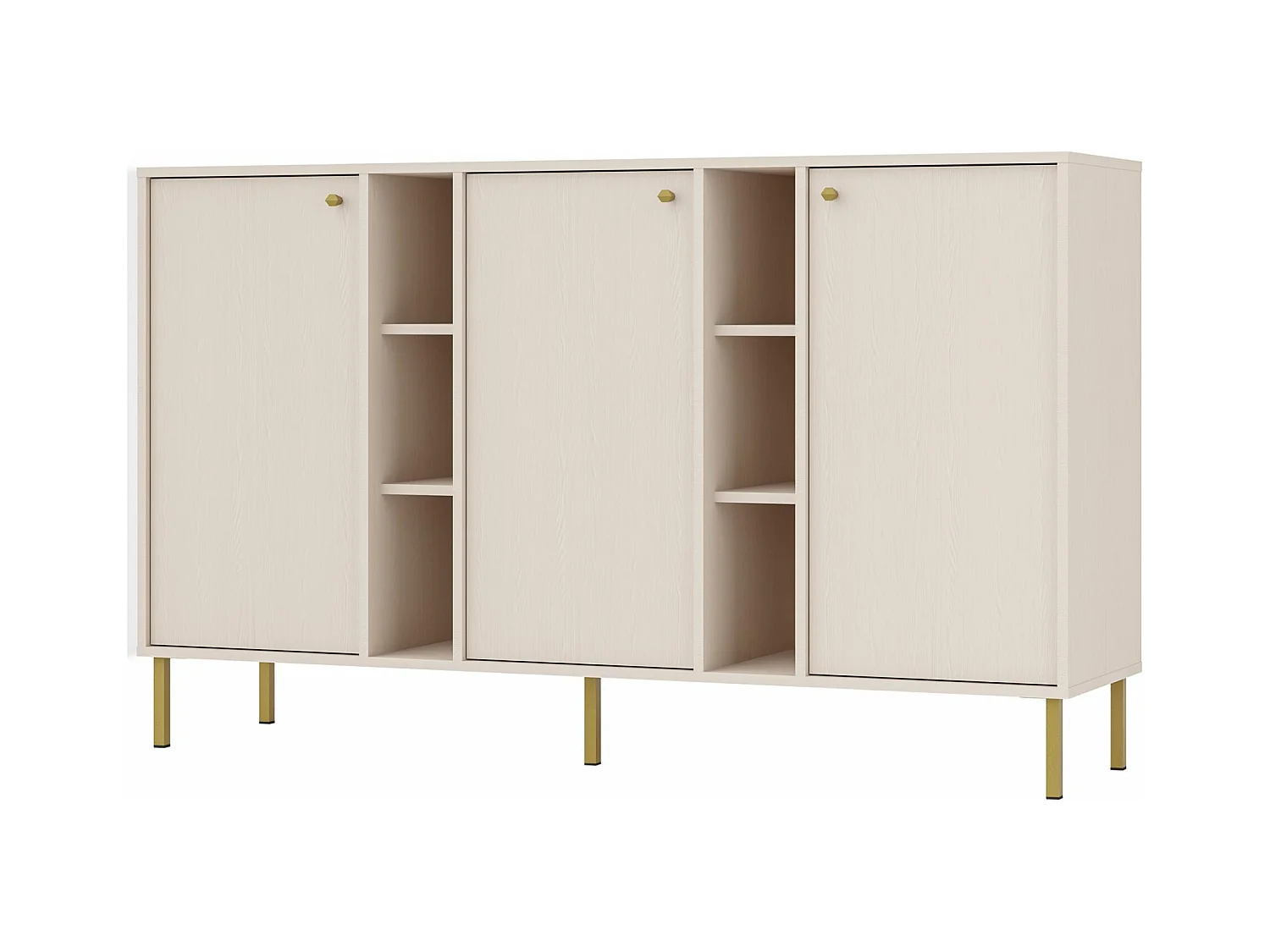 3-deurs dressoir met planken - 159 cm - beige - OKTIO